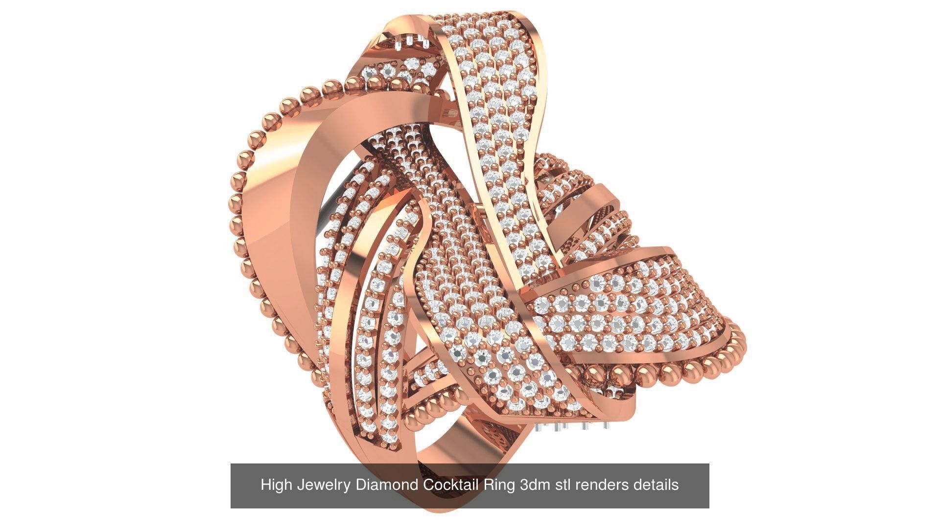 60 High Jewelry Diamond Cocktail Ring 3dm stl renders details  3D Model Collection_27