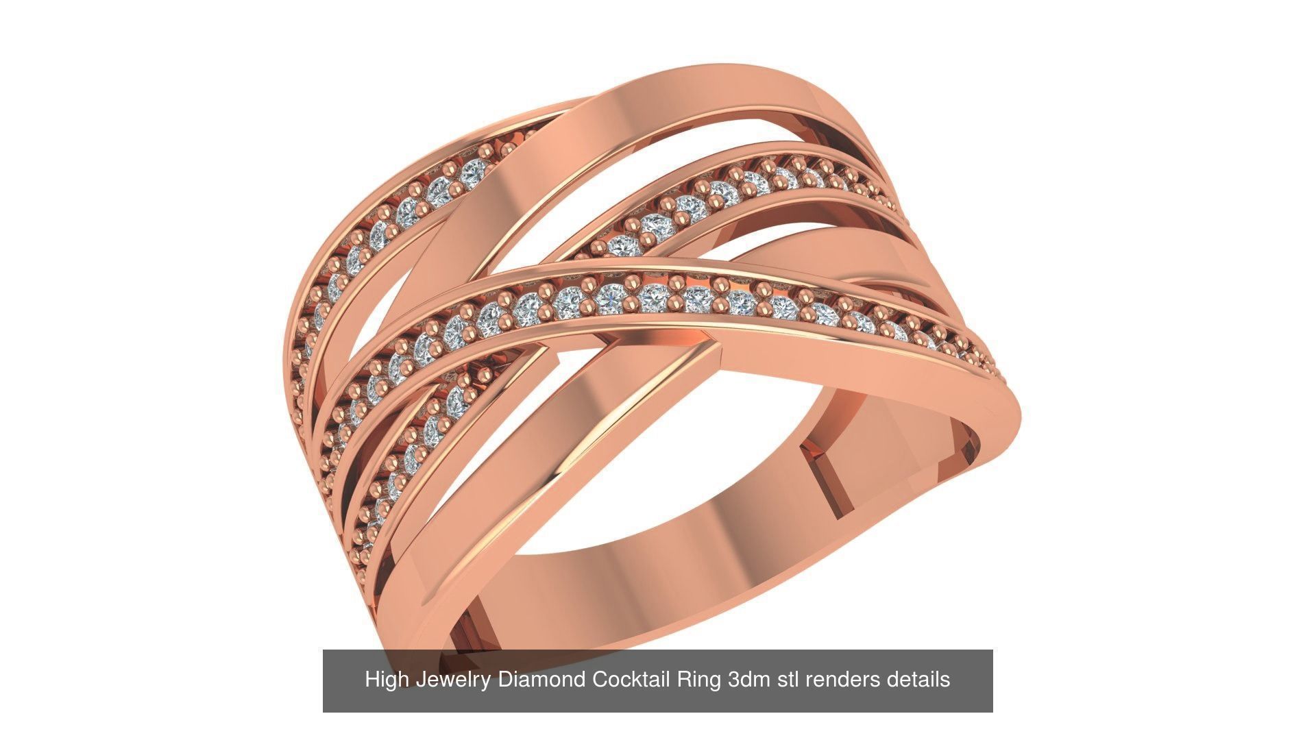 60 High Jewelry Diamond Cocktail Ring 3dm stl renders details  3D Model Collection_5