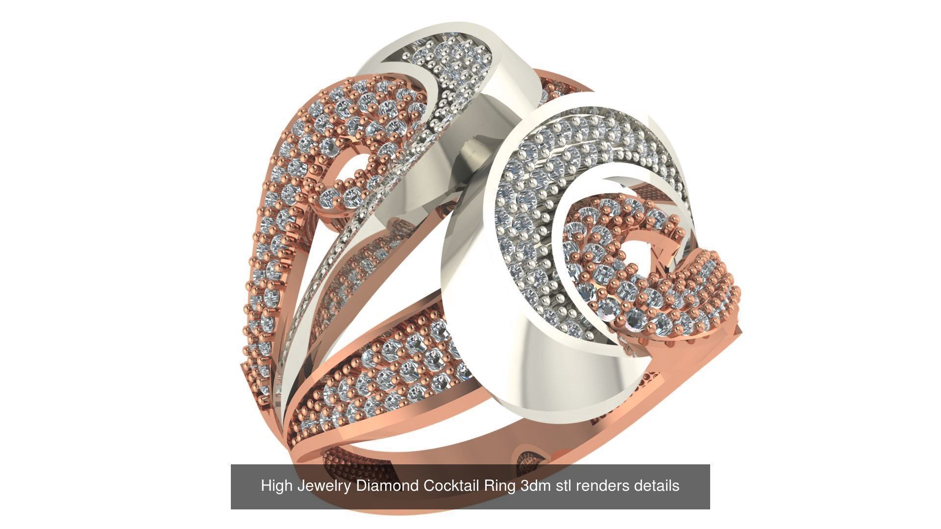 60 High Jewelry Diamond Cocktail Ring 3dm stl renders details  3D Model Collection_25