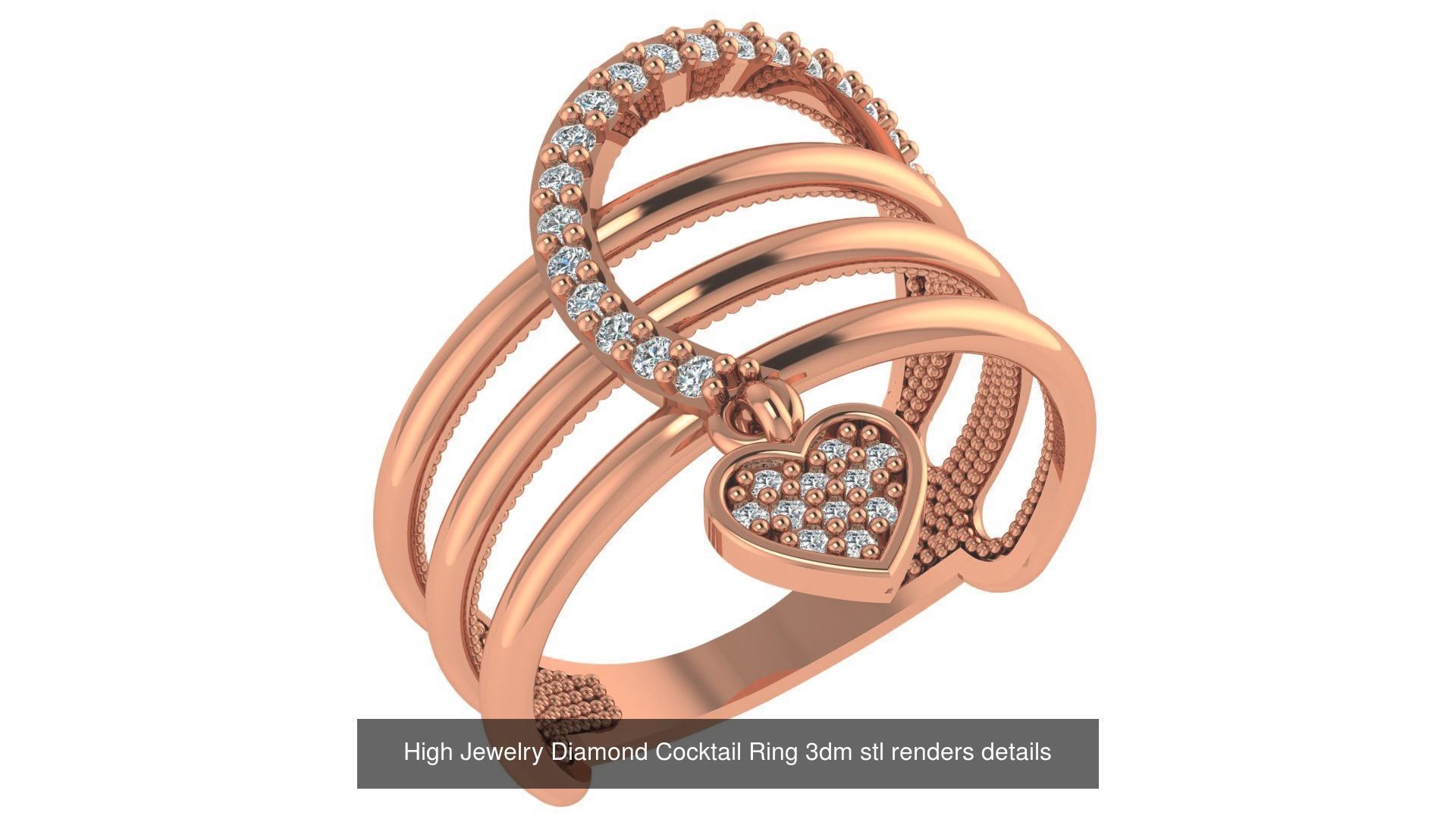 60 High Jewelry Diamond Cocktail Ring 3dm stl renders details  3D Model Collection_49
