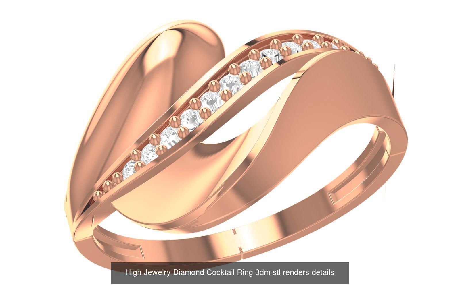 60 High Jewelry Diamond Cocktail Ring 3dm stl renders details  3D Model Collection_41