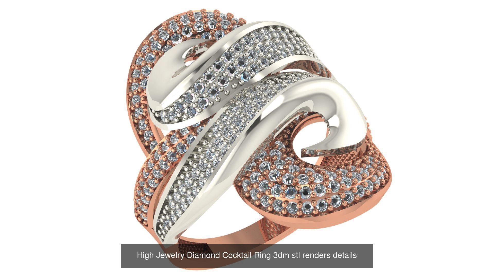 60 High Jewelry Diamond Cocktail Ring 3dm stl renders details  3D Model Collection_26