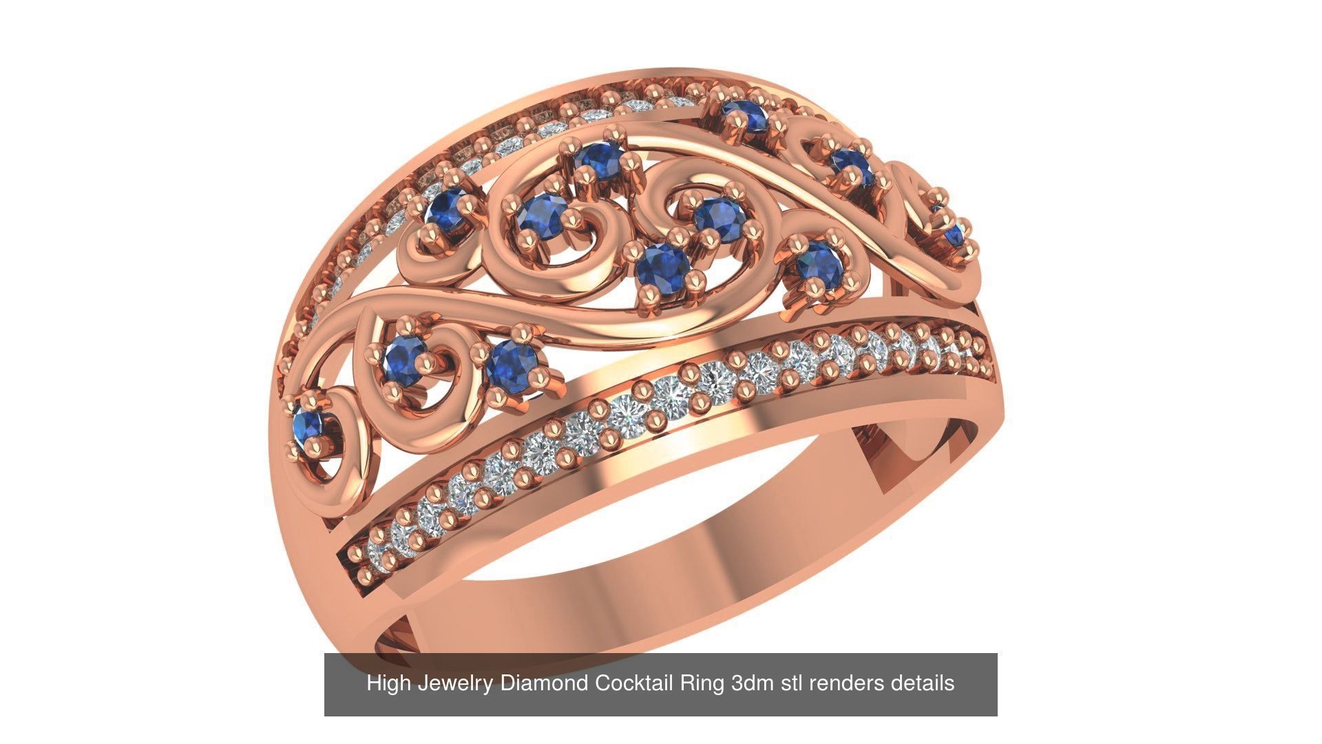 60 High Jewelry Diamond Cocktail Ring 3dm stl renders details  3D Model Collection_56