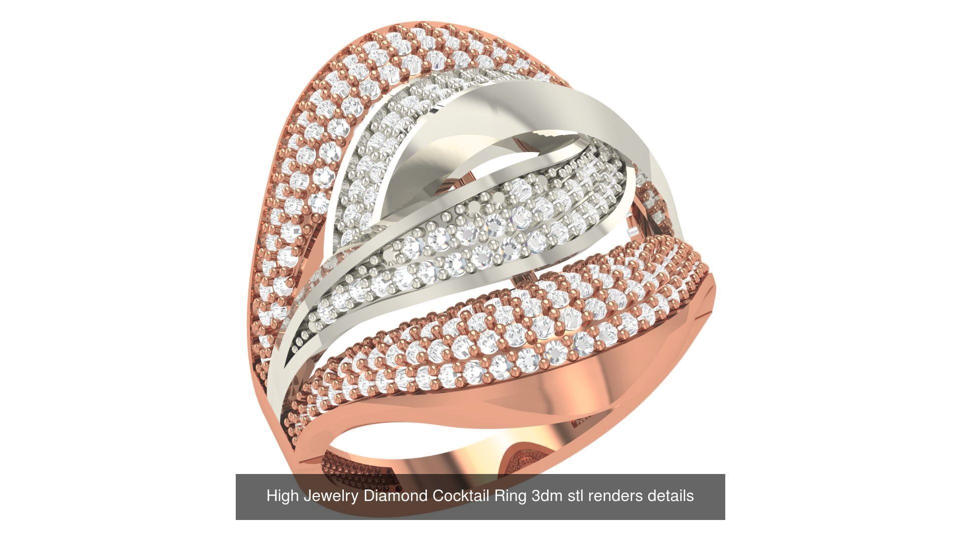 60 High Jewelry Diamond Cocktail Ring 3dm stl renders details  3D Model Collection_17
