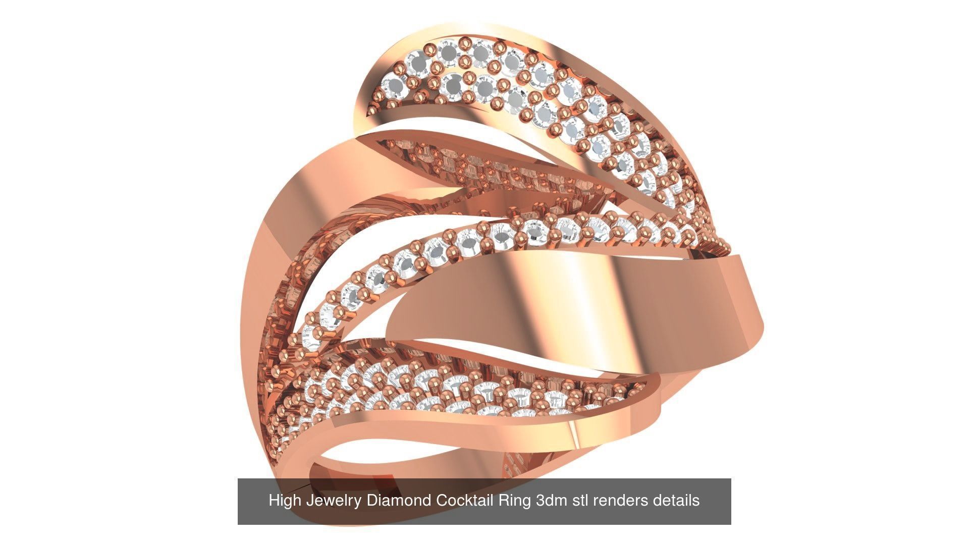 60 High Jewelry Diamond Cocktail Ring 3dm stl renders details  3D Model Collection_31