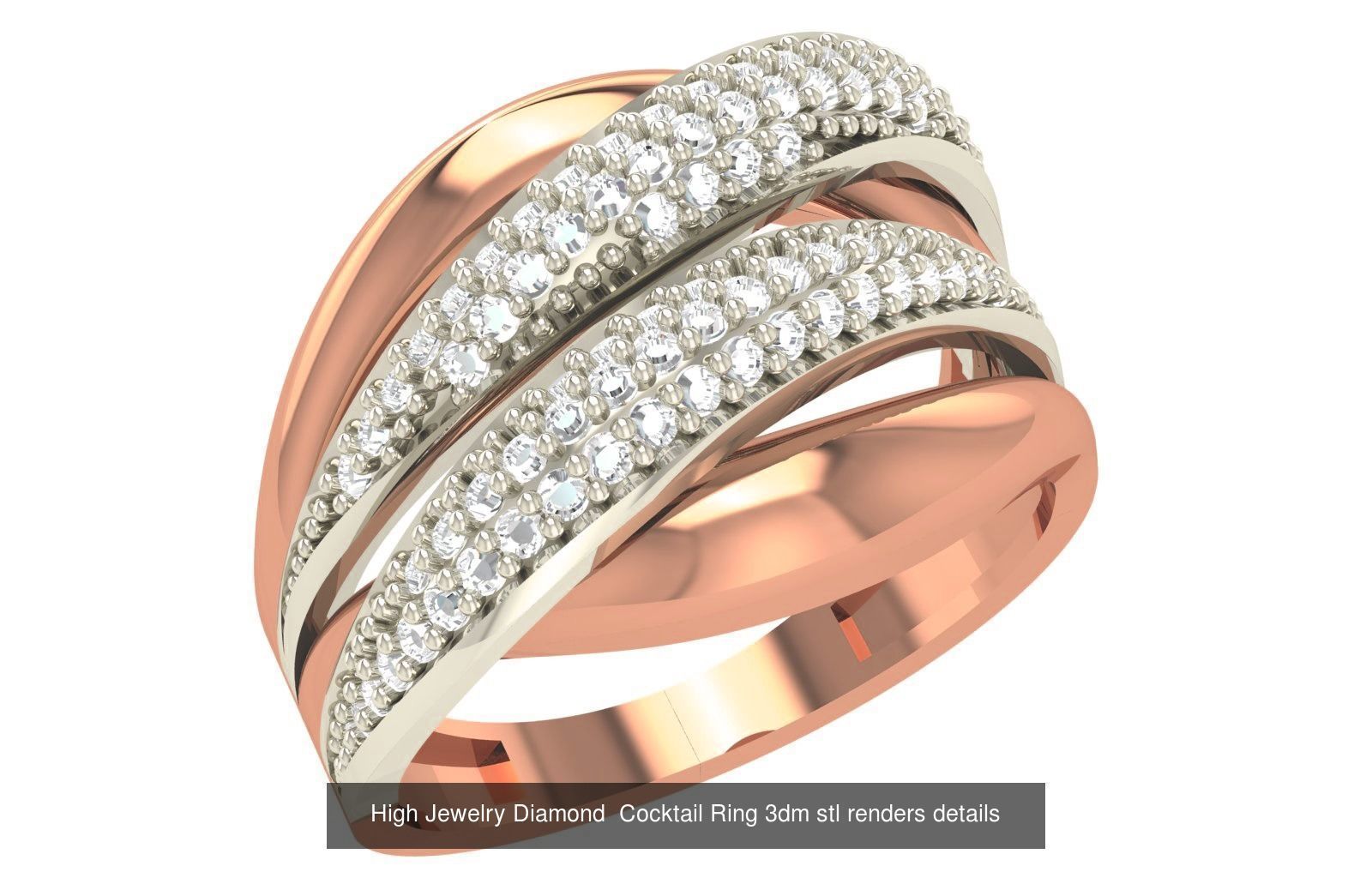 60 High Jewelry Diamond Cocktail Ring 3dm stl renders details  3D Model Collection_59