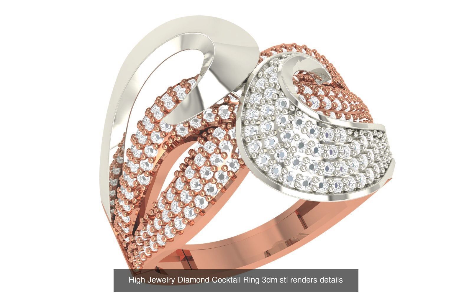 60 High Jewelry Diamond Cocktail Ring 3dm stl renders details  3D Model Collection_8