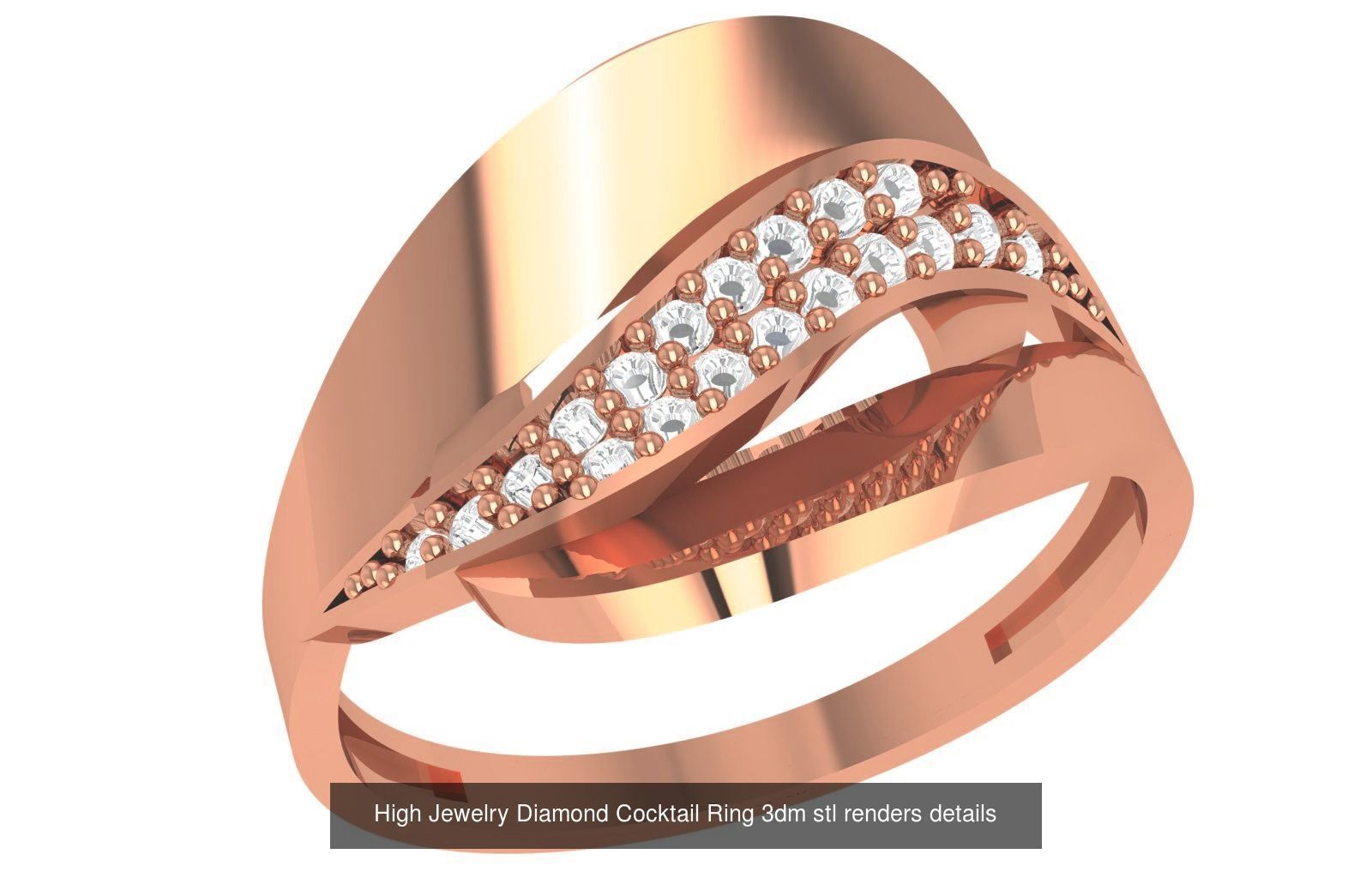 60 High Jewelry Diamond Cocktail Ring 3dm stl renders details  3D Model Collection_39