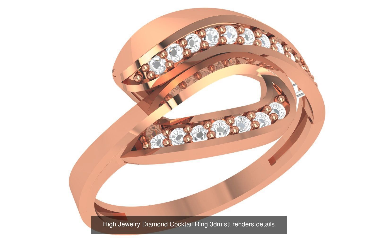 60 High Jewelry Diamond Cocktail Ring 3dm stl renders details  3D Model Collection_38