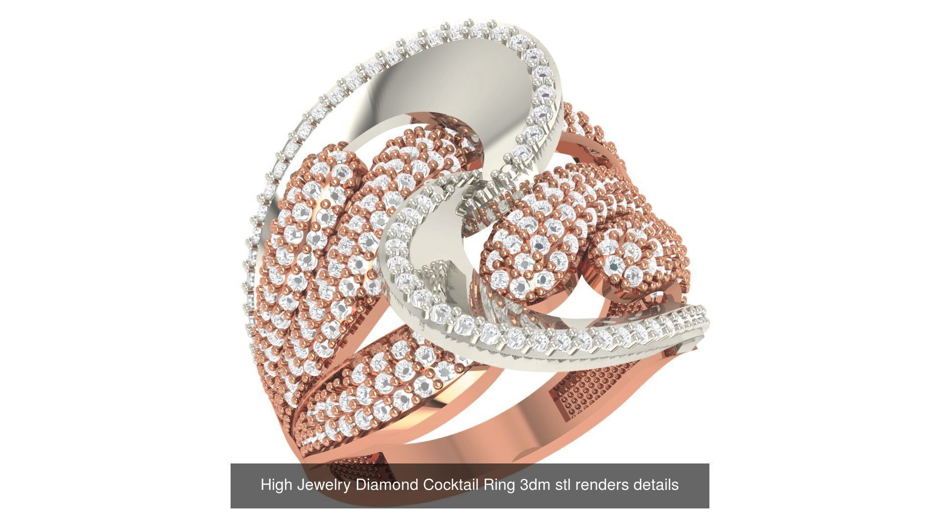 60 High Jewelry Diamond Cocktail Ring 3dm stl renders details  3D Model Collection_24