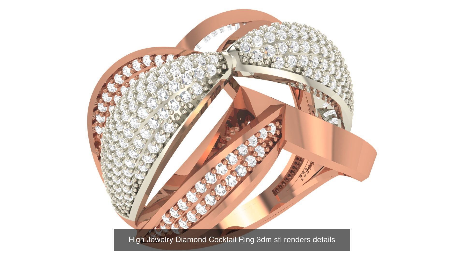 60 High Jewelry Diamond Cocktail Ring 3dm stl renders details  3D Model Collection_14