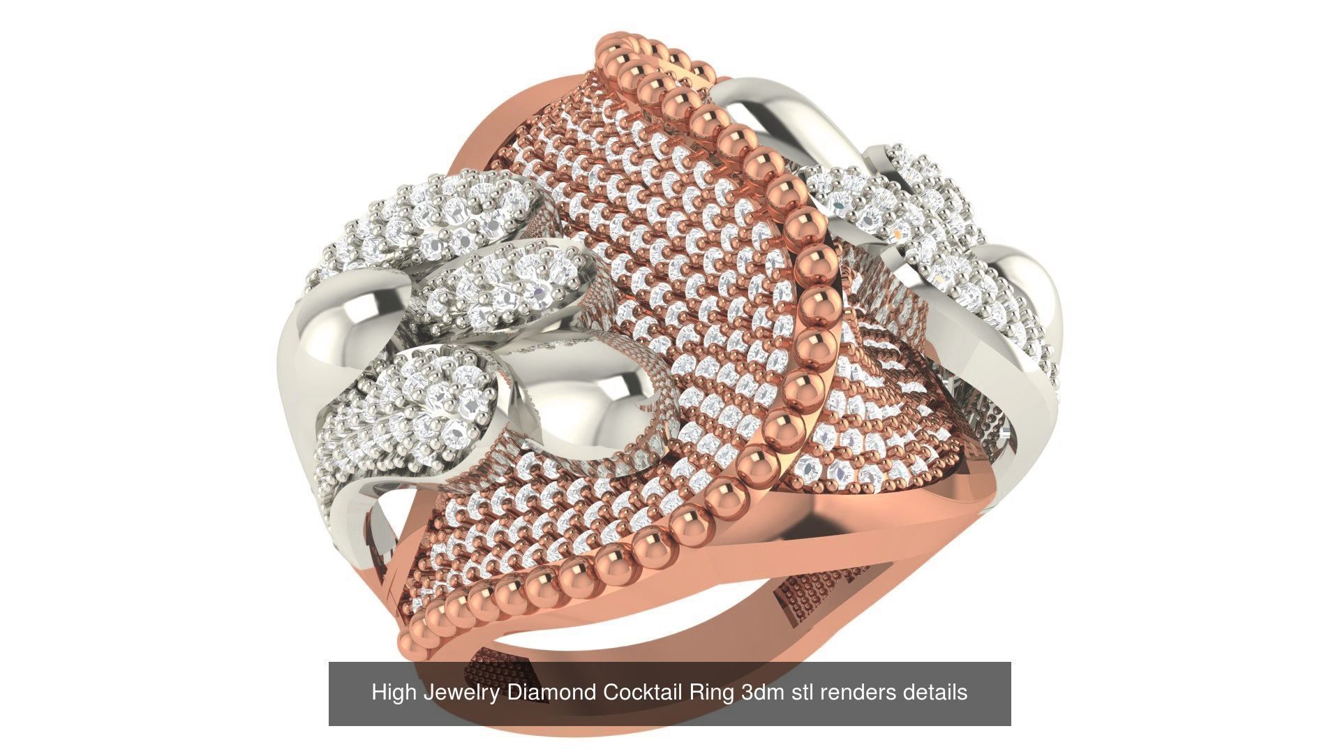 60 High Jewelry Diamond Cocktail Ring 3dm stl renders details  3D Model Collection_29