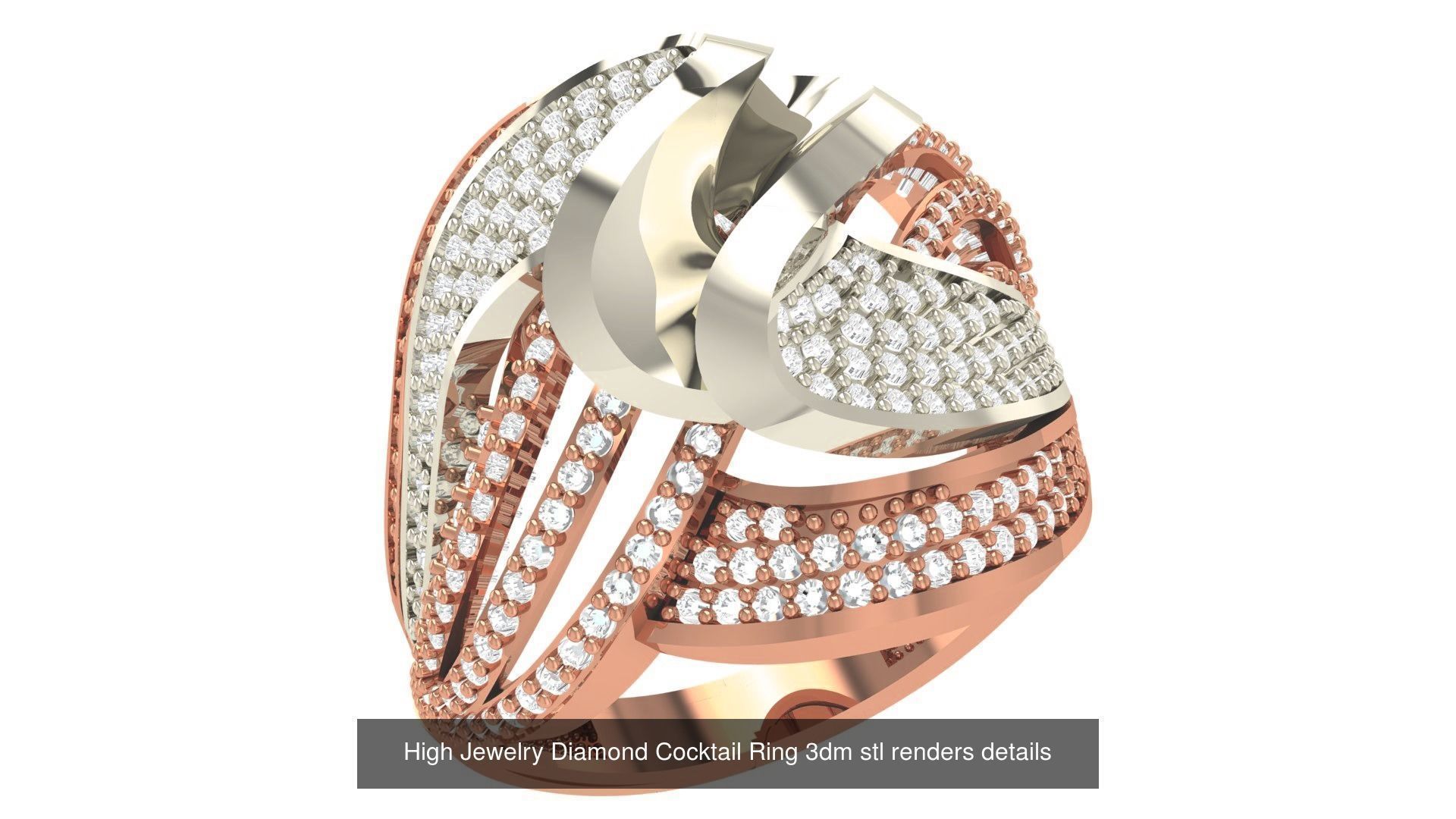 60 High Jewelry Diamond Cocktail Ring 3dm stl renders details  3D Model Collection_21