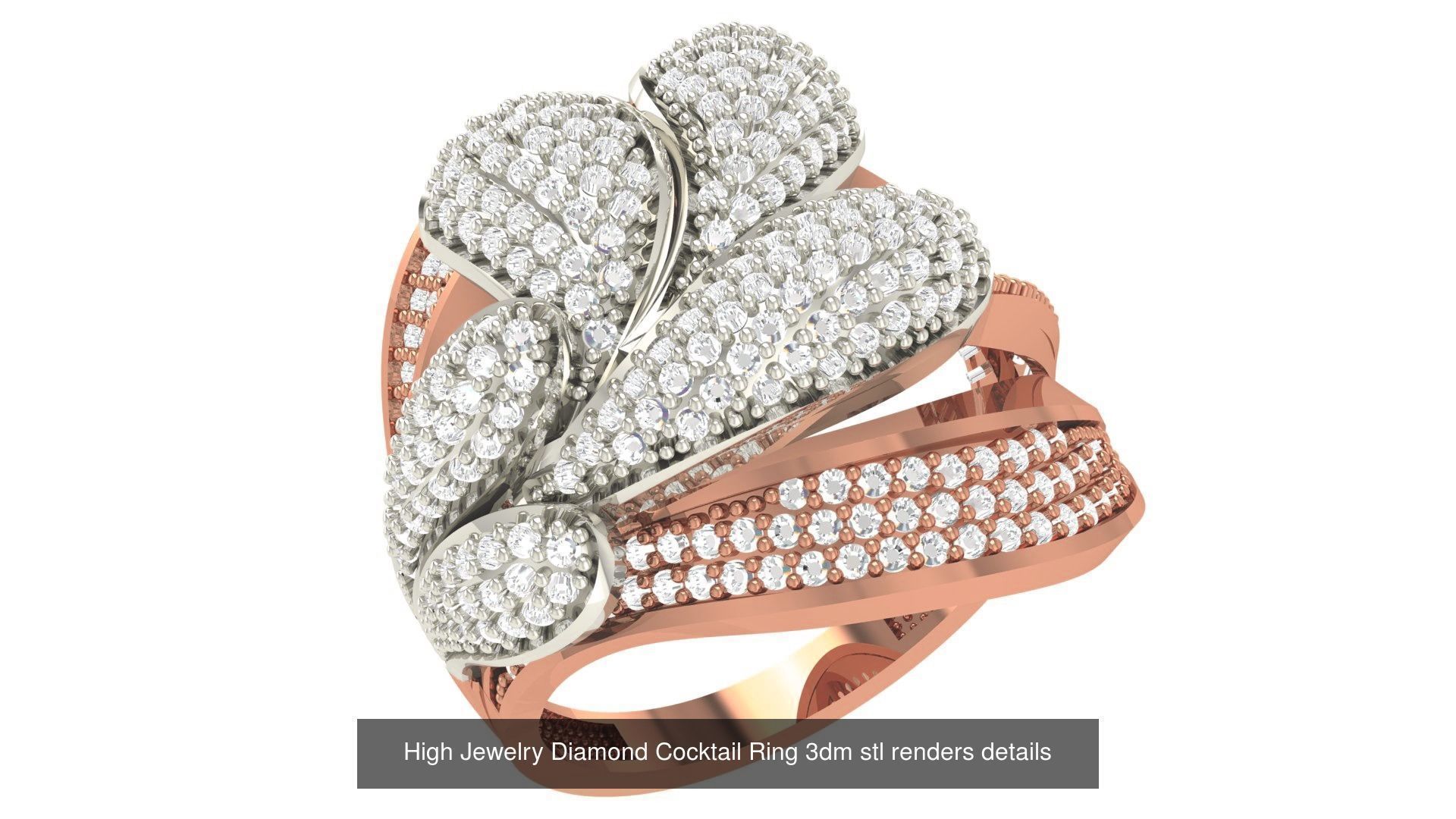 60 High Jewelry Diamond Cocktail Ring 3dm stl renders details  3D Model Collection_12