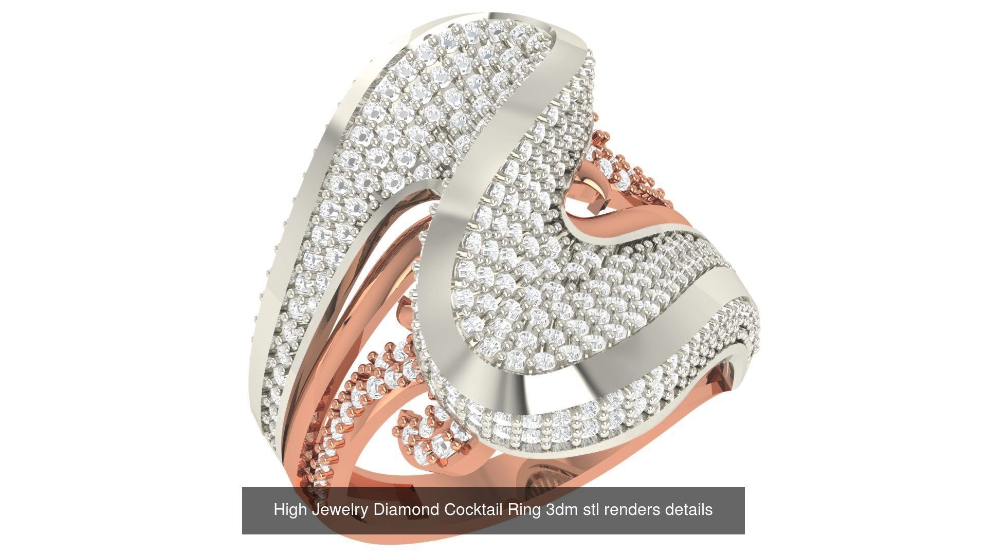 60 High Jewelry Diamond Cocktail Ring 3dm stl renders details  3D Model Collection_61