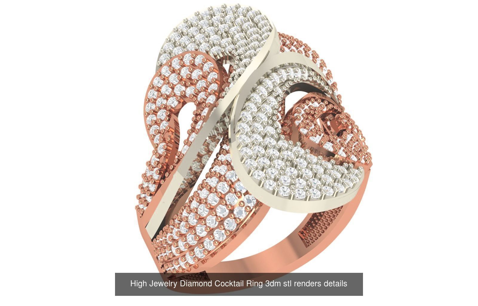 60 High Jewelry Diamond Cocktail Ring 3dm stl renders details  3D Model Collection_6