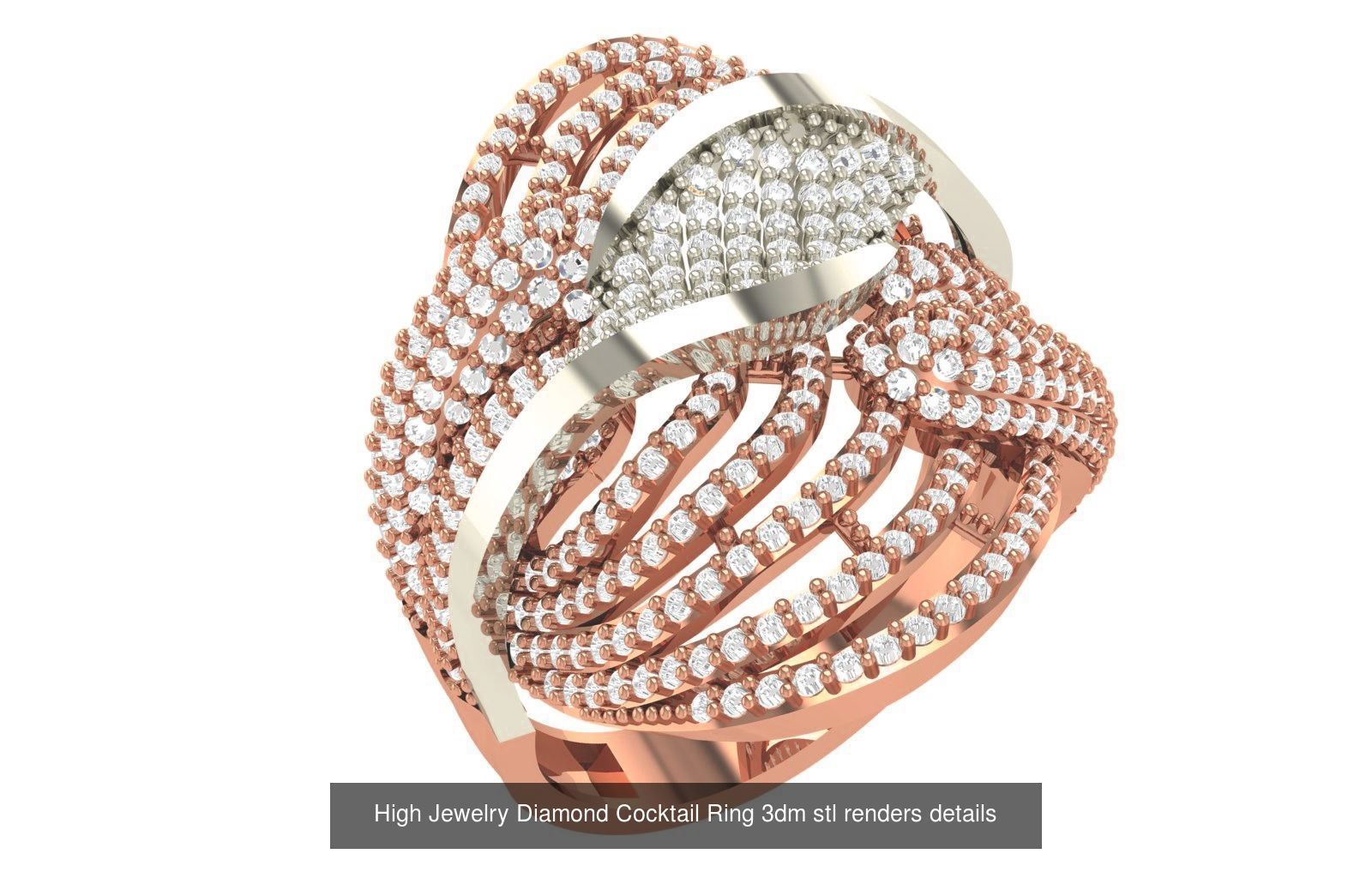 60 High Jewelry Diamond Cocktail Ring 3dm stl renders details  3D Model Collection_7