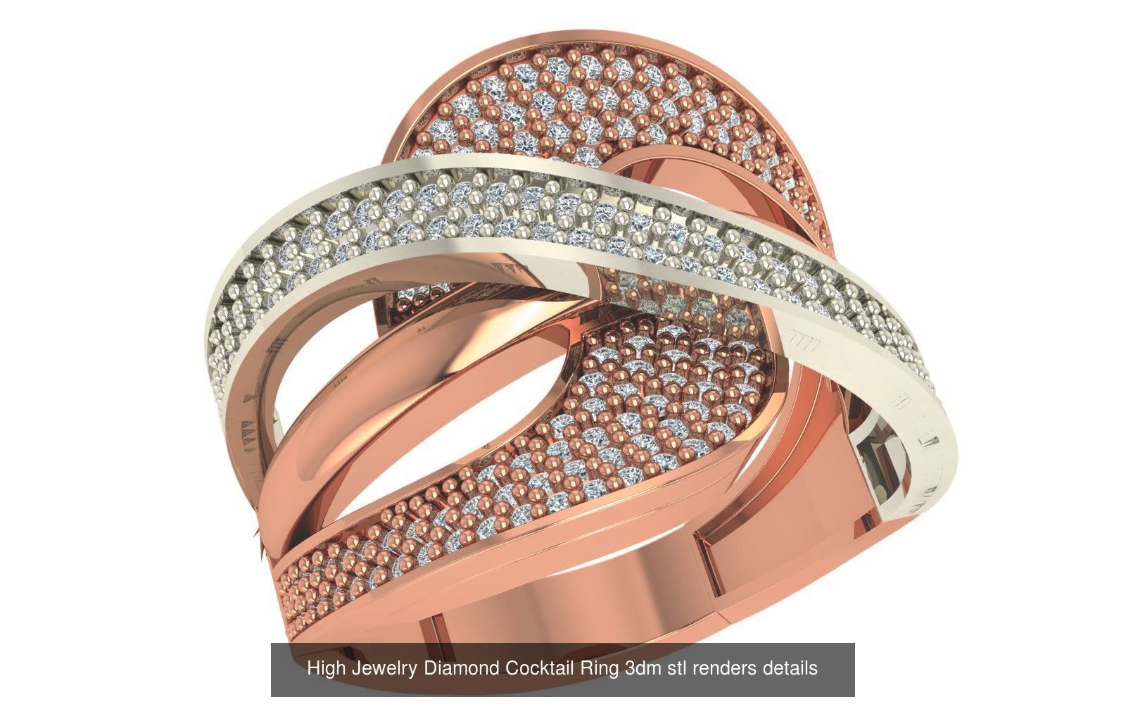 60 High Jewelry Diamond Cocktail Ring 3dm stl renders details  3D Model Collection_34