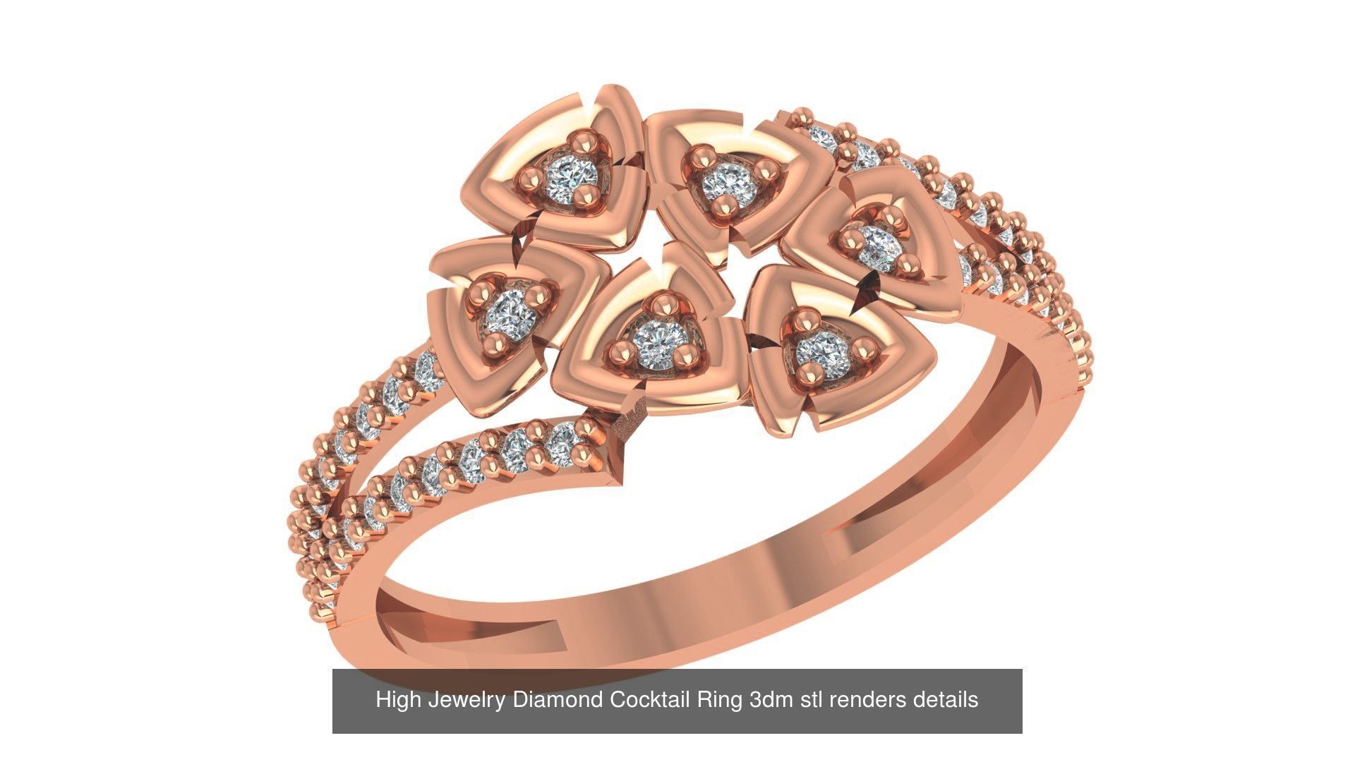 60 High Jewelry Diamond Cocktail Ring 3dm stl renders details  3D Model Collection_44