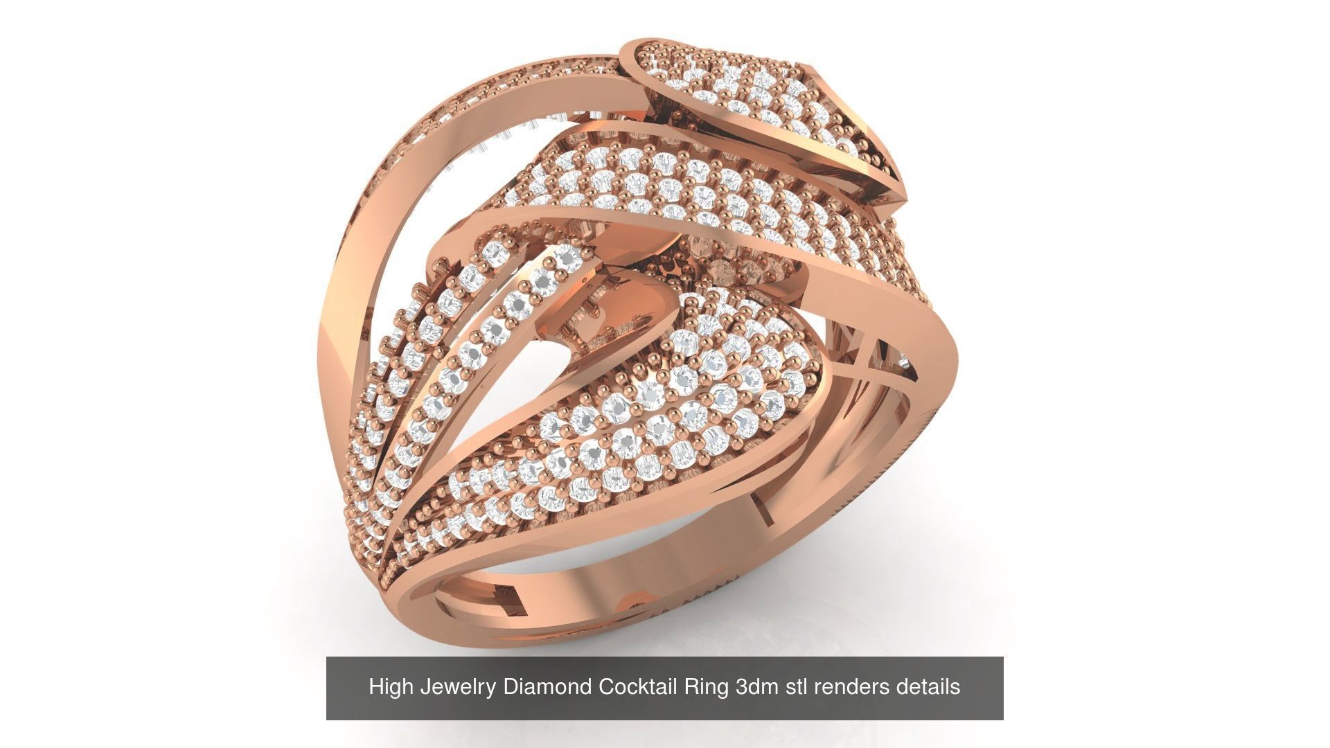 60 High Jewelry Diamond Cocktail Ring 3dm stl renders details  3D Model Collection_33