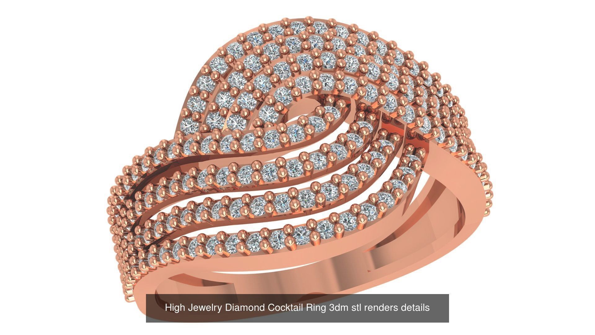 60 High Jewelry Diamond Cocktail Ring 3dm stl renders details  3D Model Collection_4