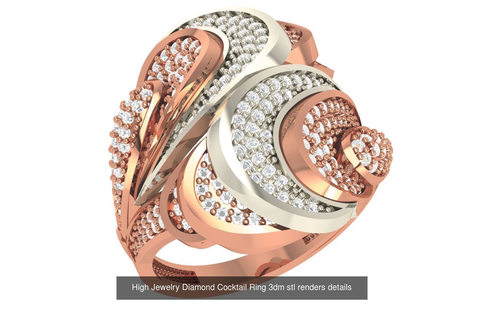 60 High Jewelry Diamond Cocktail Ring 3dm stl renders details  3D Model Collection_9
