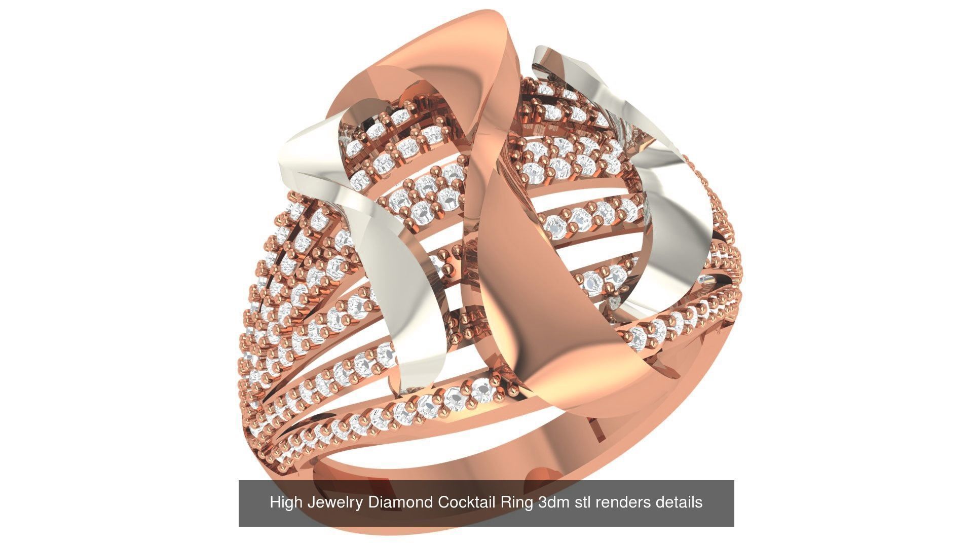 60 High Jewelry Diamond Cocktail Ring 3dm stl renders details  3D Model Collection_23
