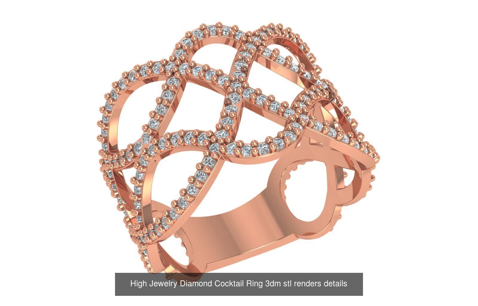 60 High Jewelry Diamond Cocktail Ring 3dm stl renders details  3D Model Collection_45