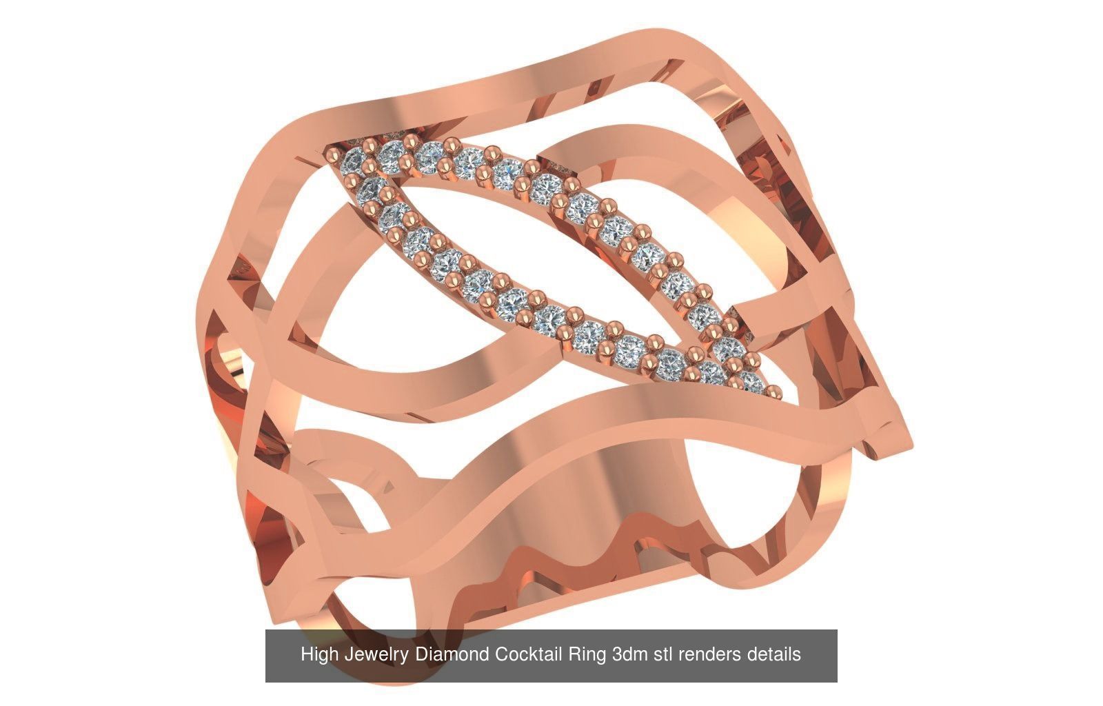 60 High Jewelry Diamond Cocktail Ring 3dm stl renders details  3D Model Collection_46