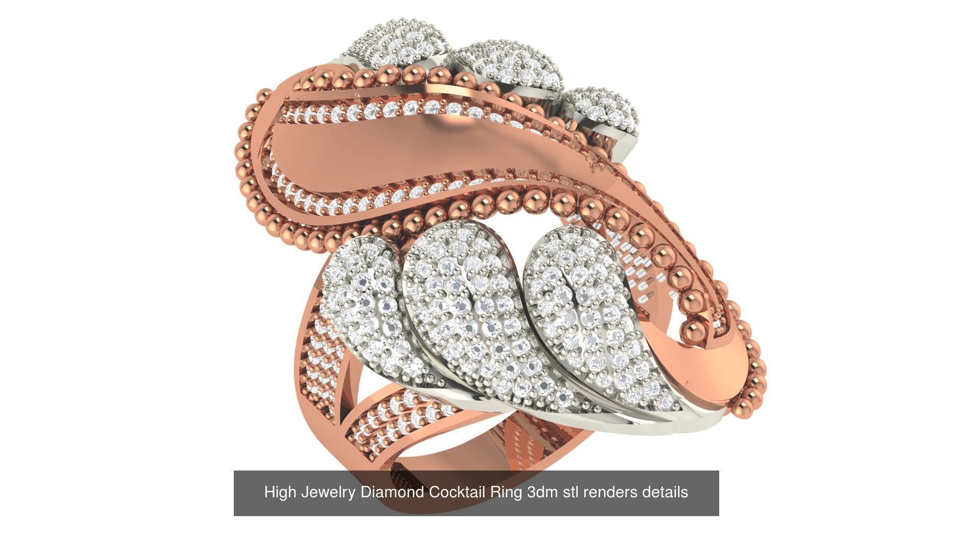 60 High Jewelry Diamond Cocktail Ring 3dm stl renders details  3D Model Collection_28