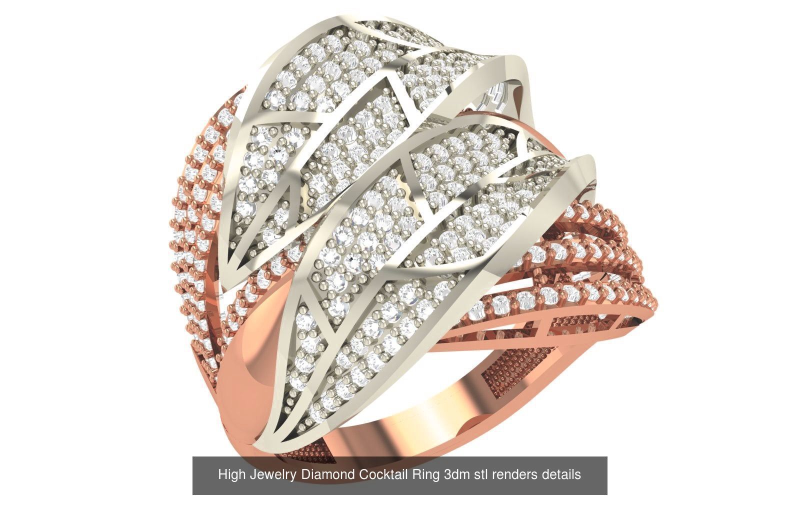 60 High Jewelry Diamond Cocktail Ring 3dm stl renders details  3D Model Collection_10