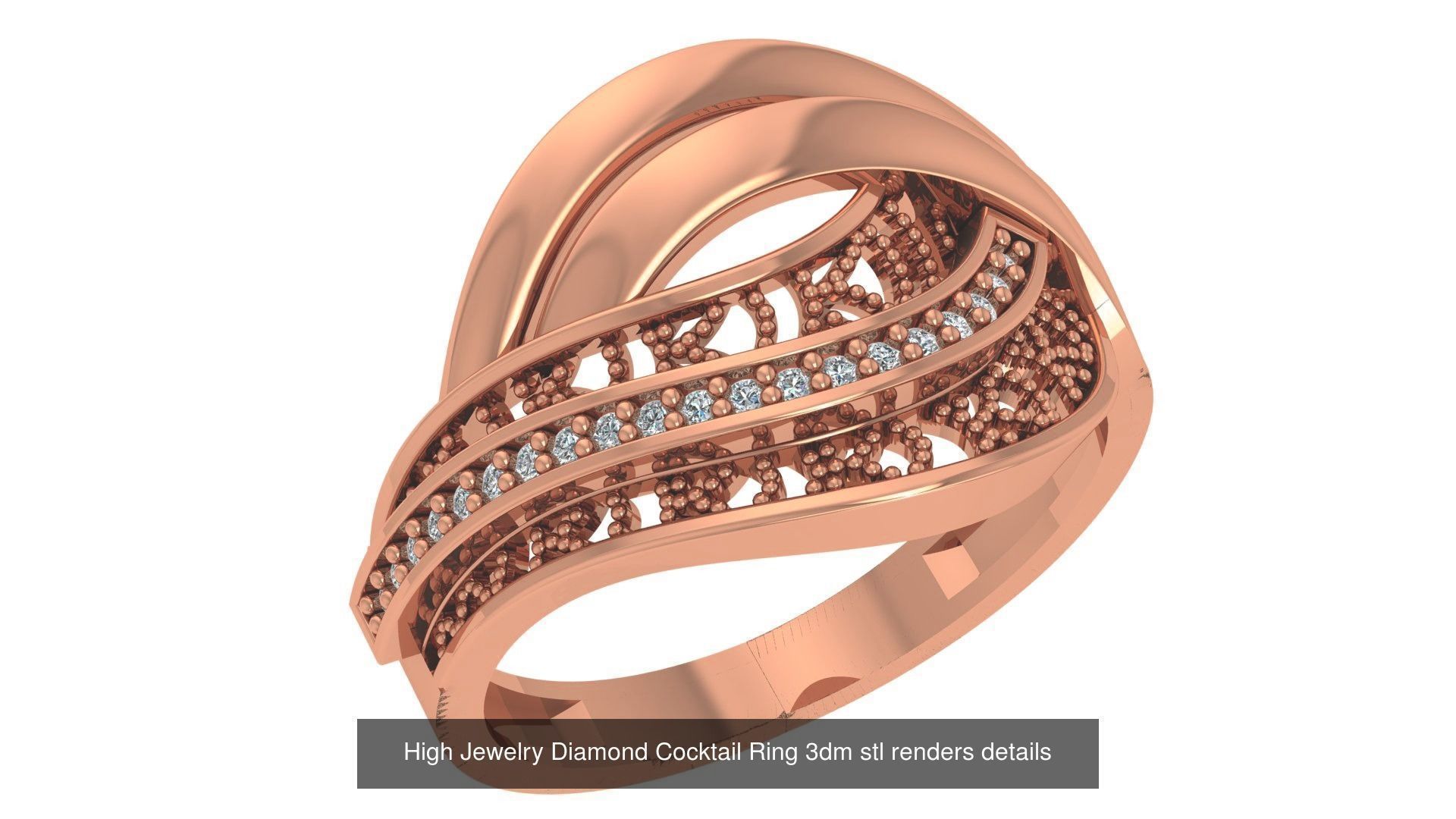 60 High Jewelry Diamond Cocktail Ring 3dm stl renders details  3D Model Collection_52