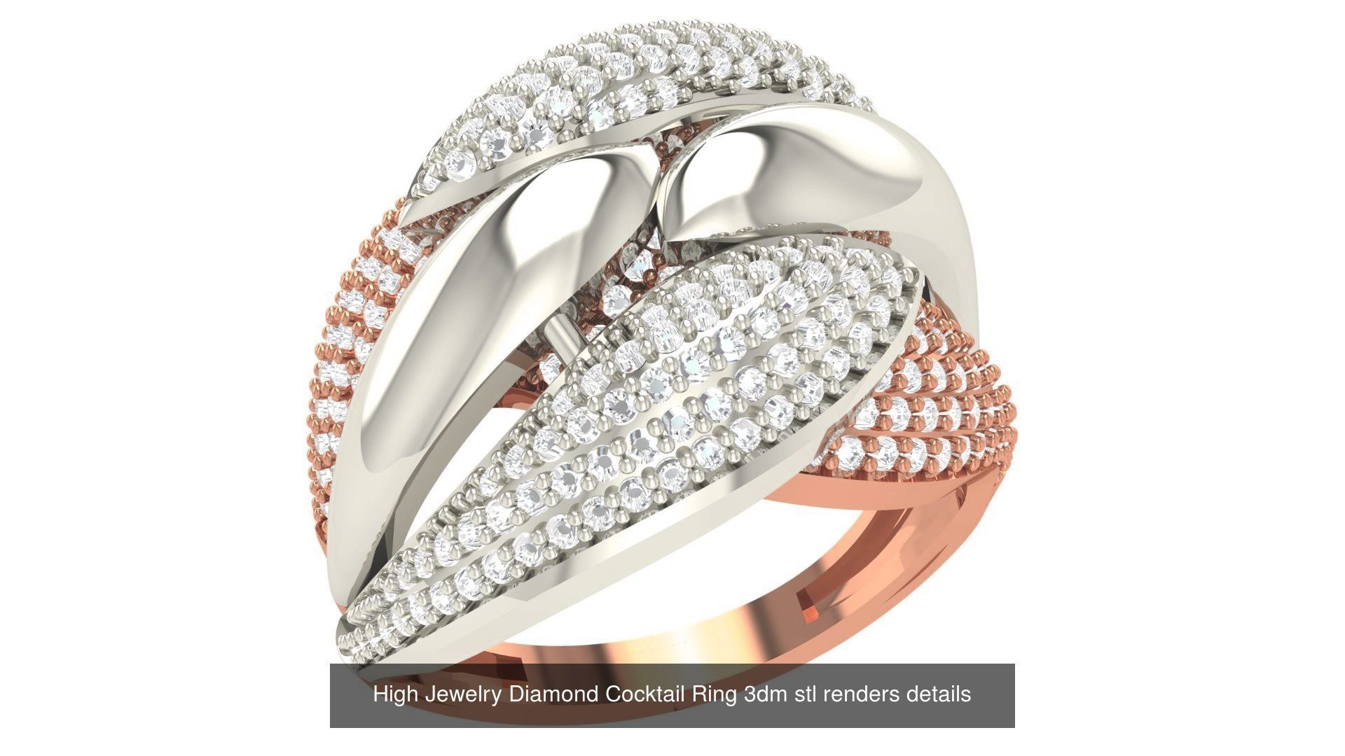 60 High Jewelry Diamond Cocktail Ring 3dm stl renders details  3D Model Collection_16