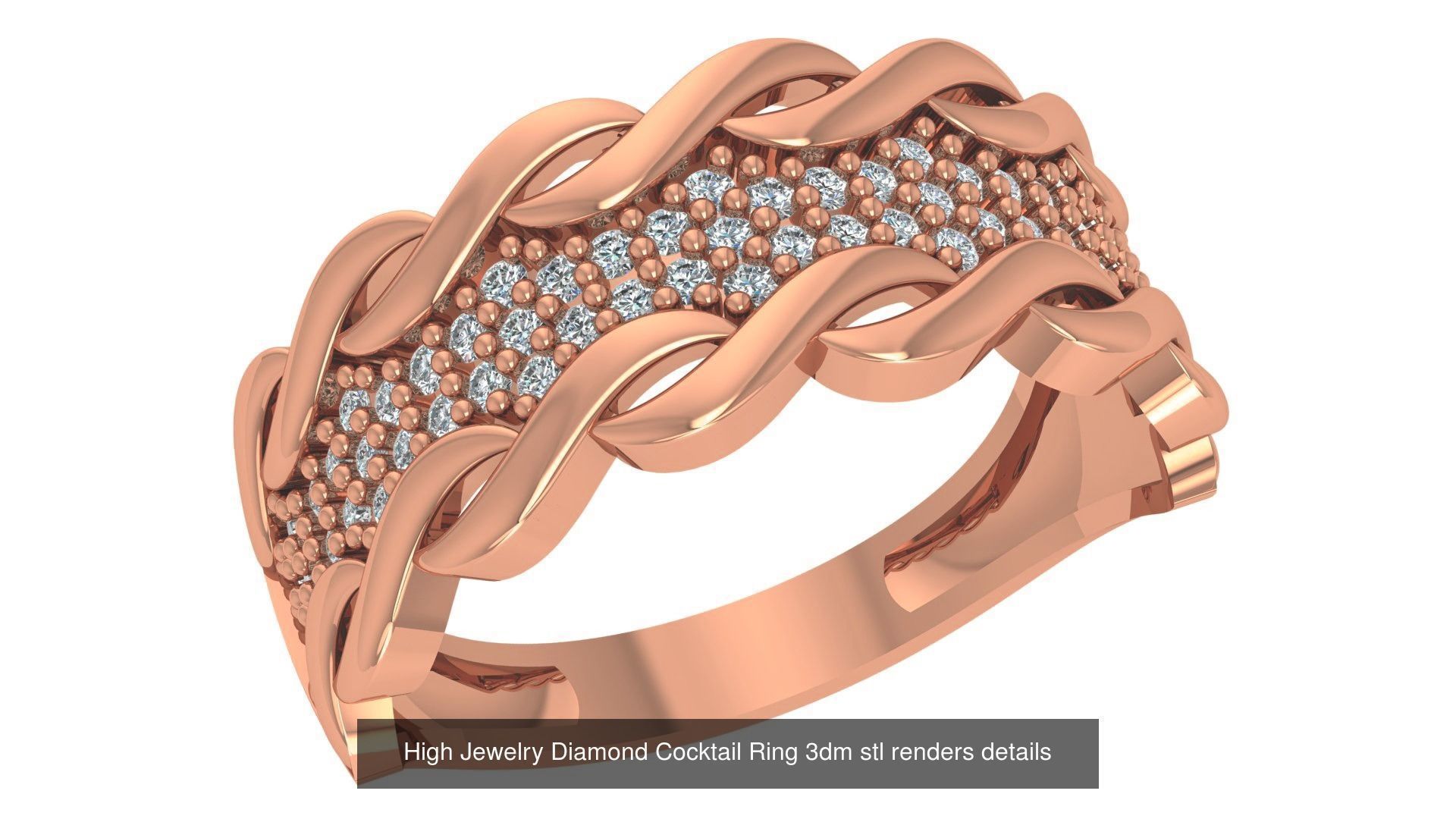60 High Jewelry Diamond Cocktail Ring 3dm stl renders details  3D Model Collection_51