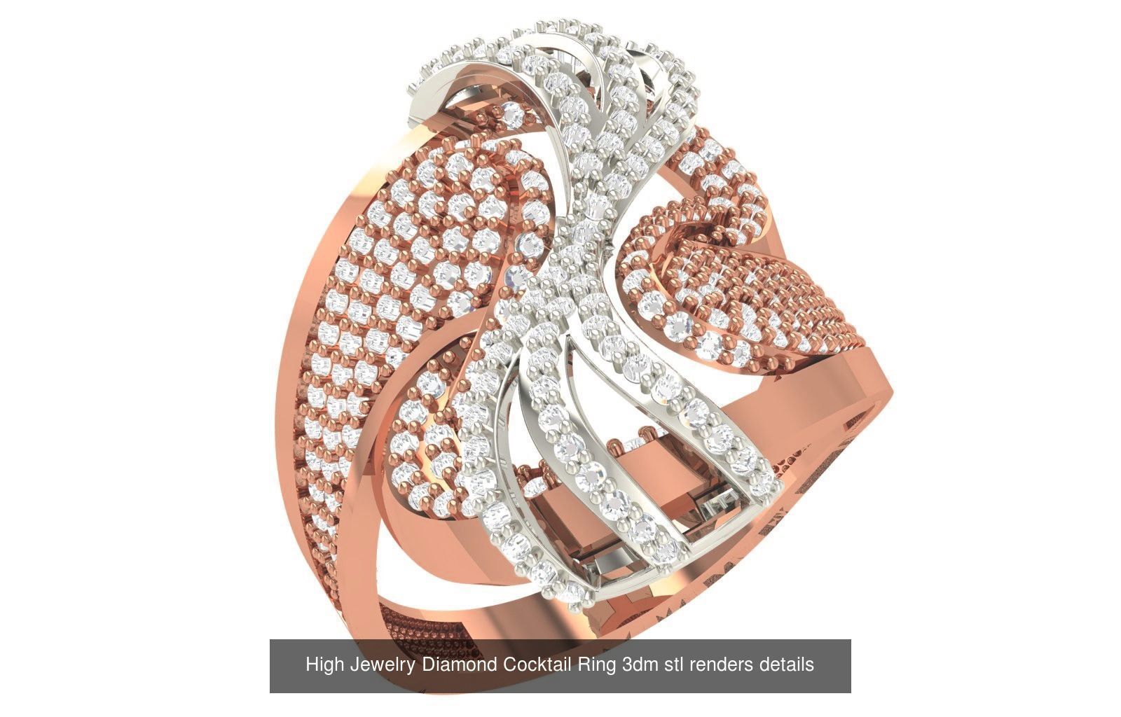 60 High Jewelry Diamond Cocktail Ring 3dm stl renders details  3D Model Collection_11