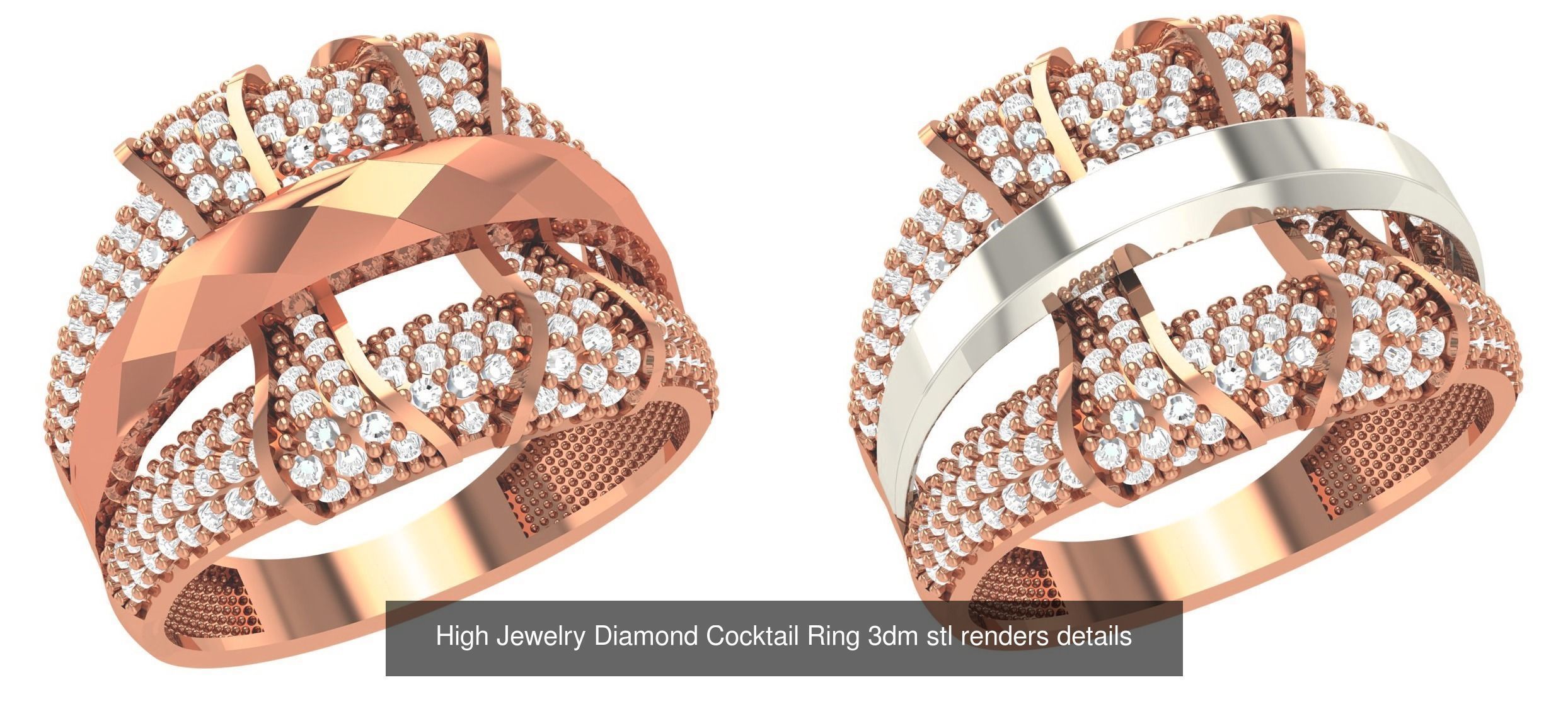 60 High Jewelry Diamond Cocktail Ring 3dm stl renders details  3D Model Collection_13