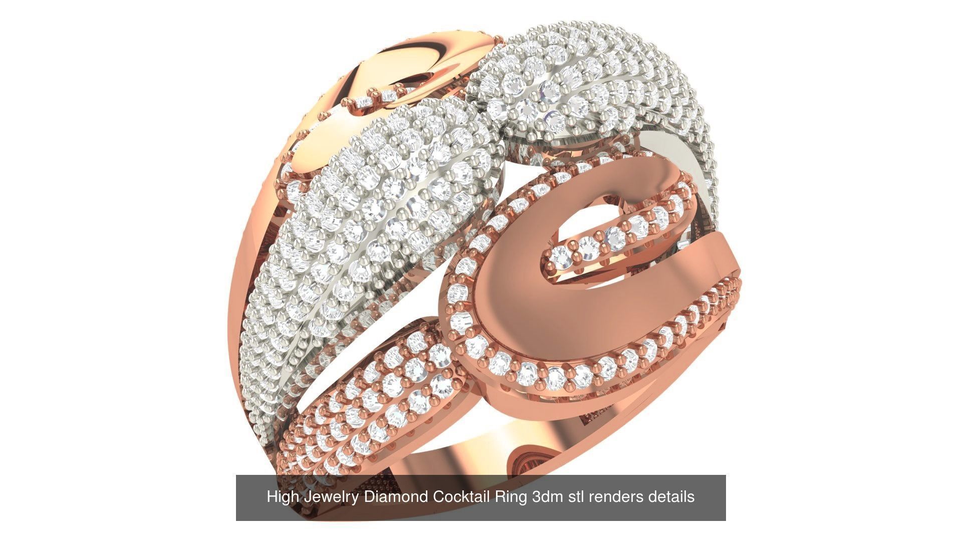 60 High Jewelry Diamond Cocktail Ring 3dm stl renders details  3D Model Collection_19