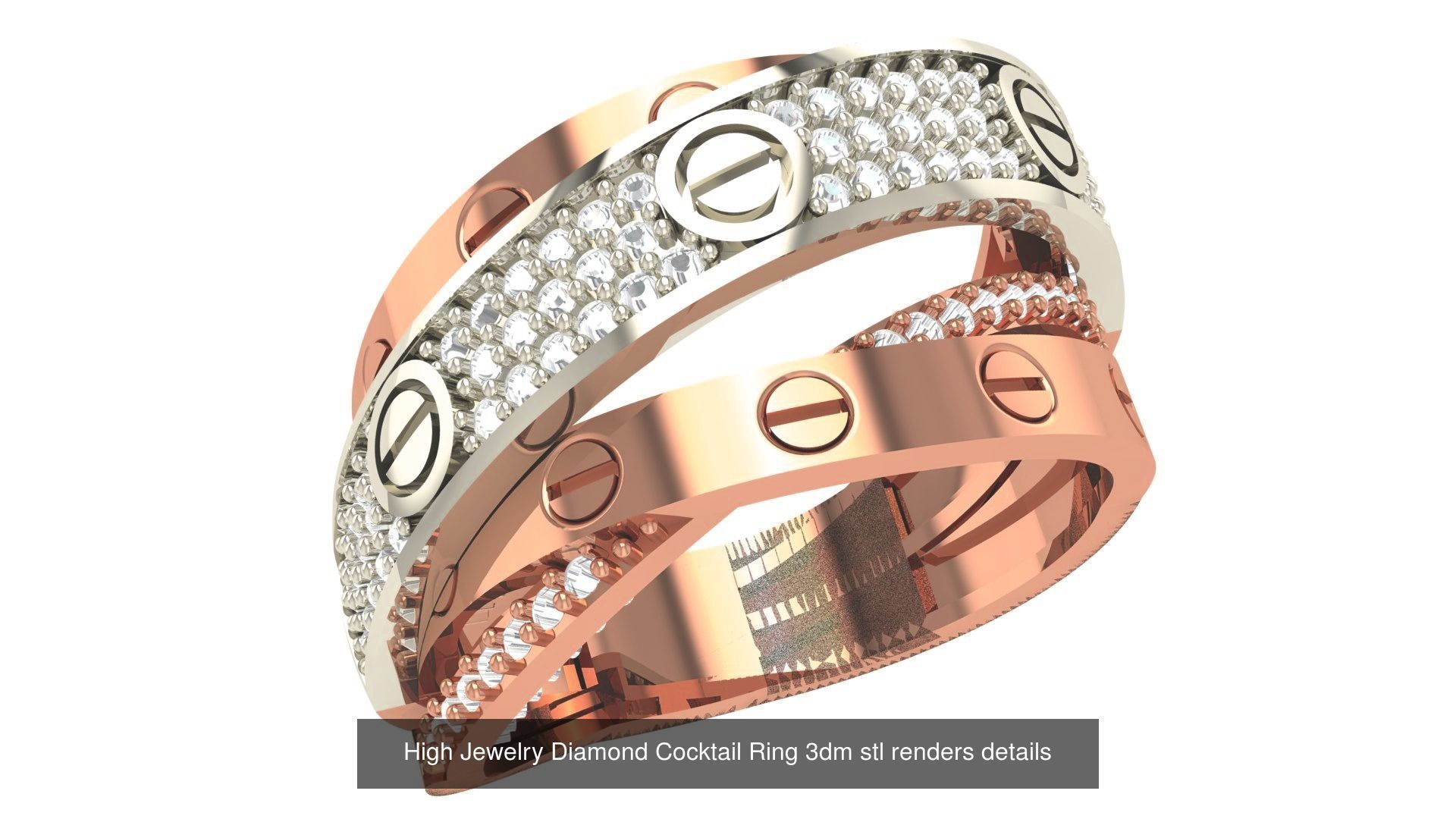 60 High Jewelry Diamond Cocktail Ring 3dm stl renders details  3D Model Collection_30