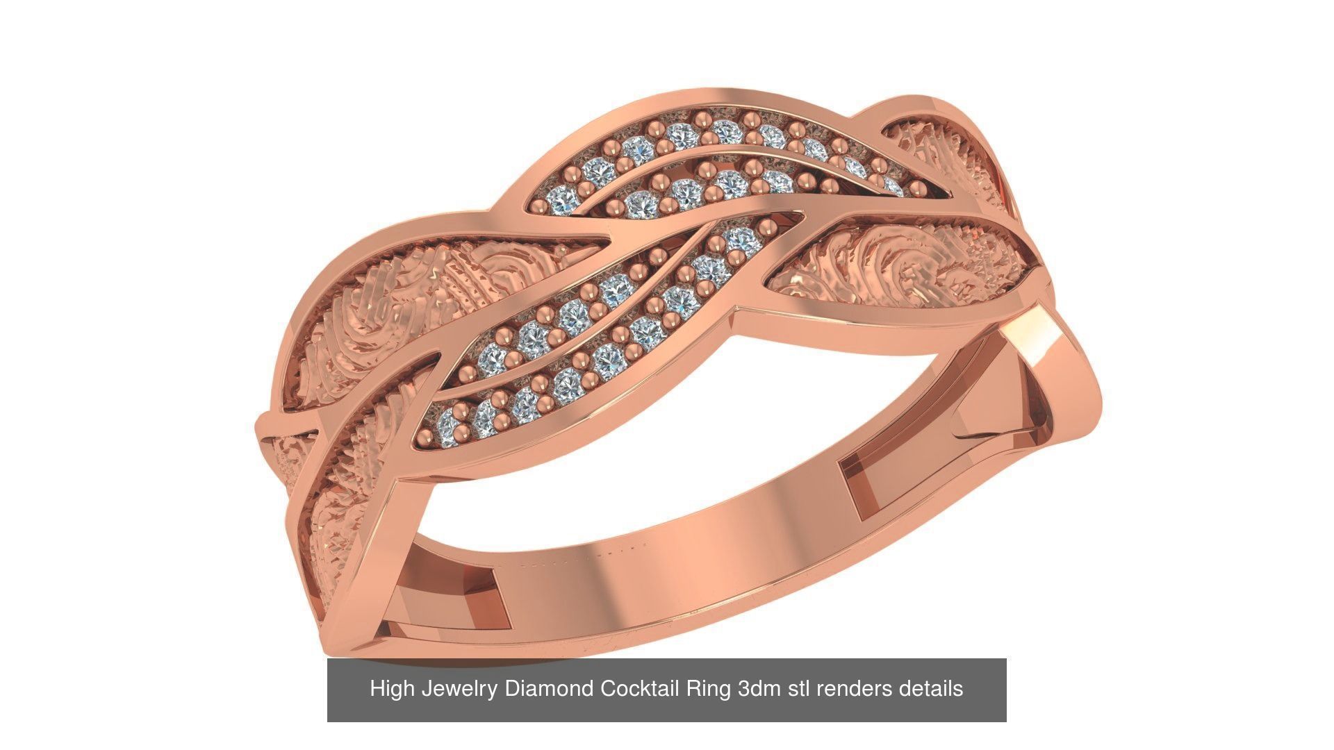 60 High Jewelry Diamond Cocktail Ring 3dm stl renders details  3D Model Collection_53