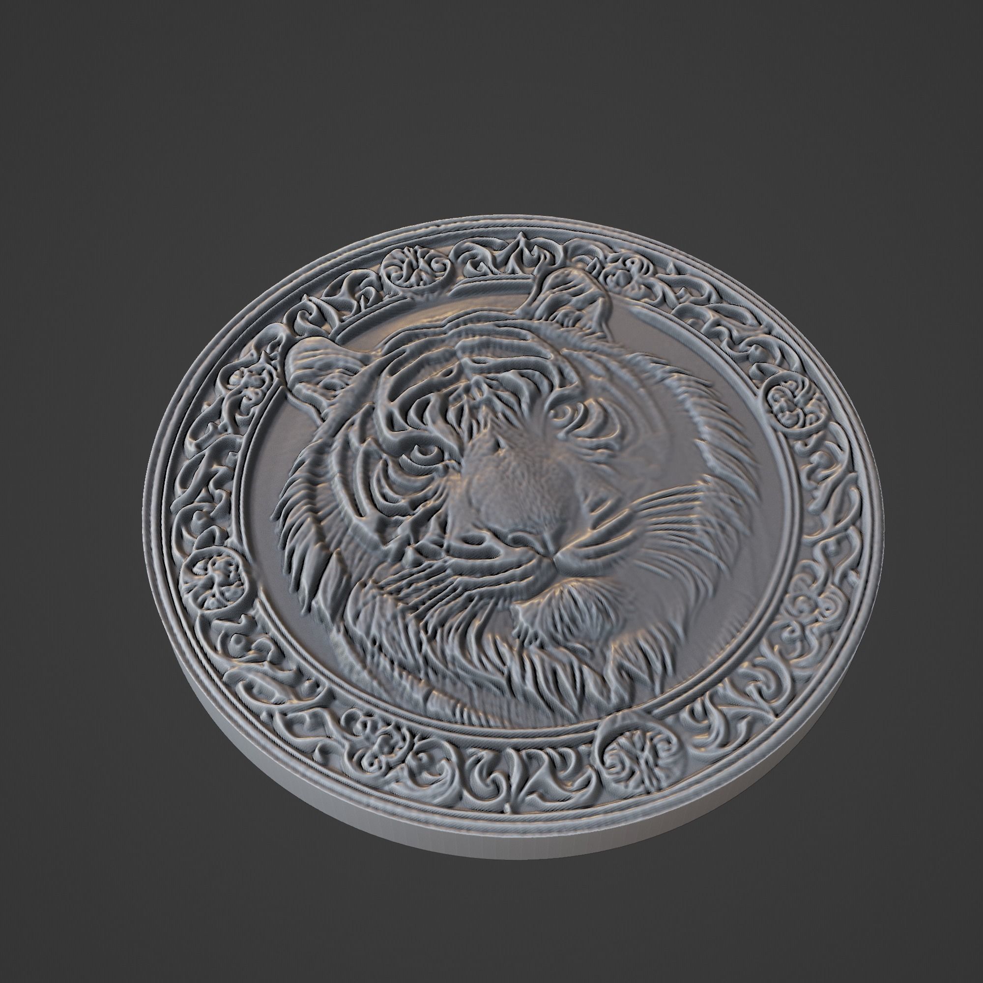 Tiger Animal Medallion 3D print model_1