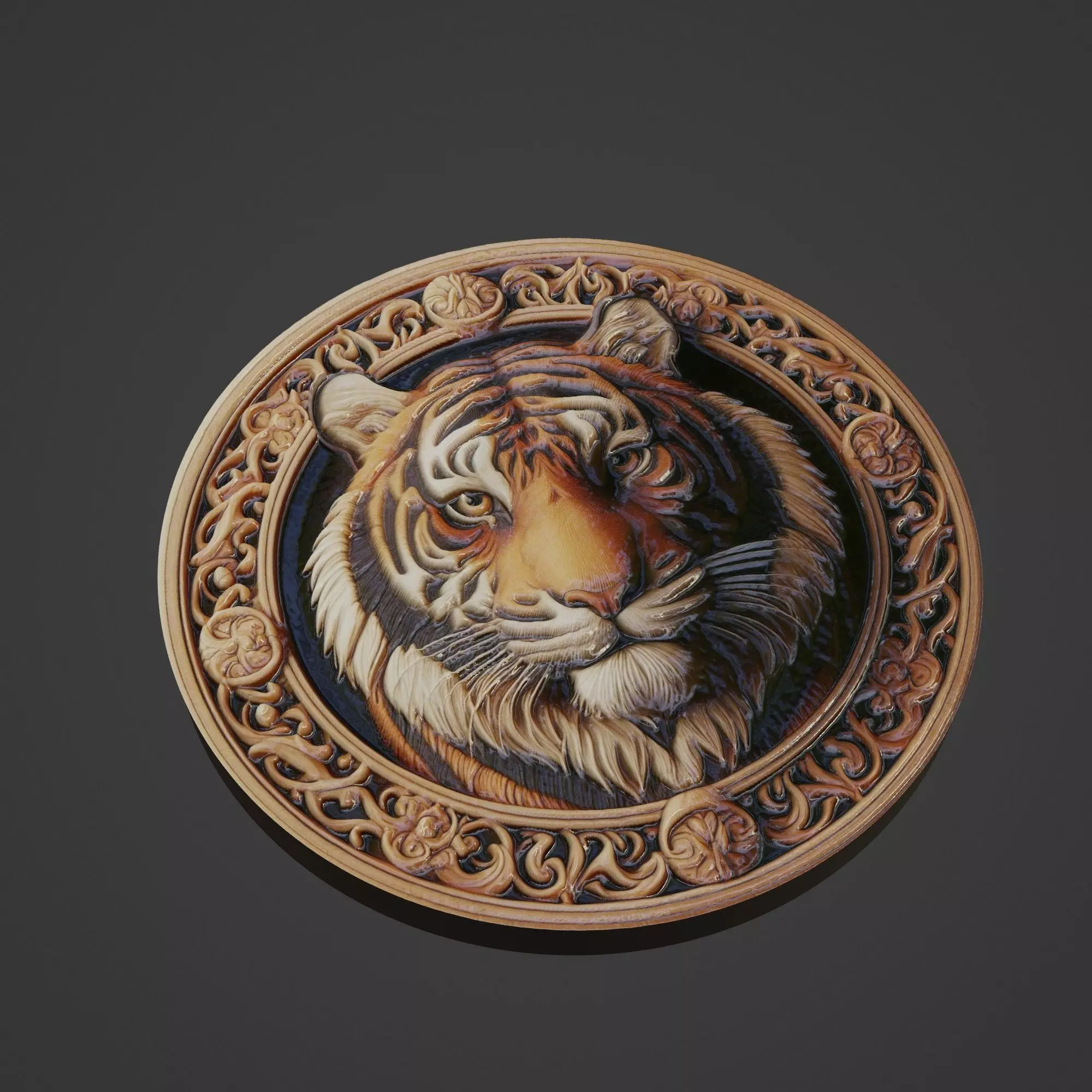 Tiger Animal Medallion 3D print model_0