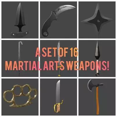 Low-Poly Martial Arts Melee Weapon Set Low-poly 3D model_0
