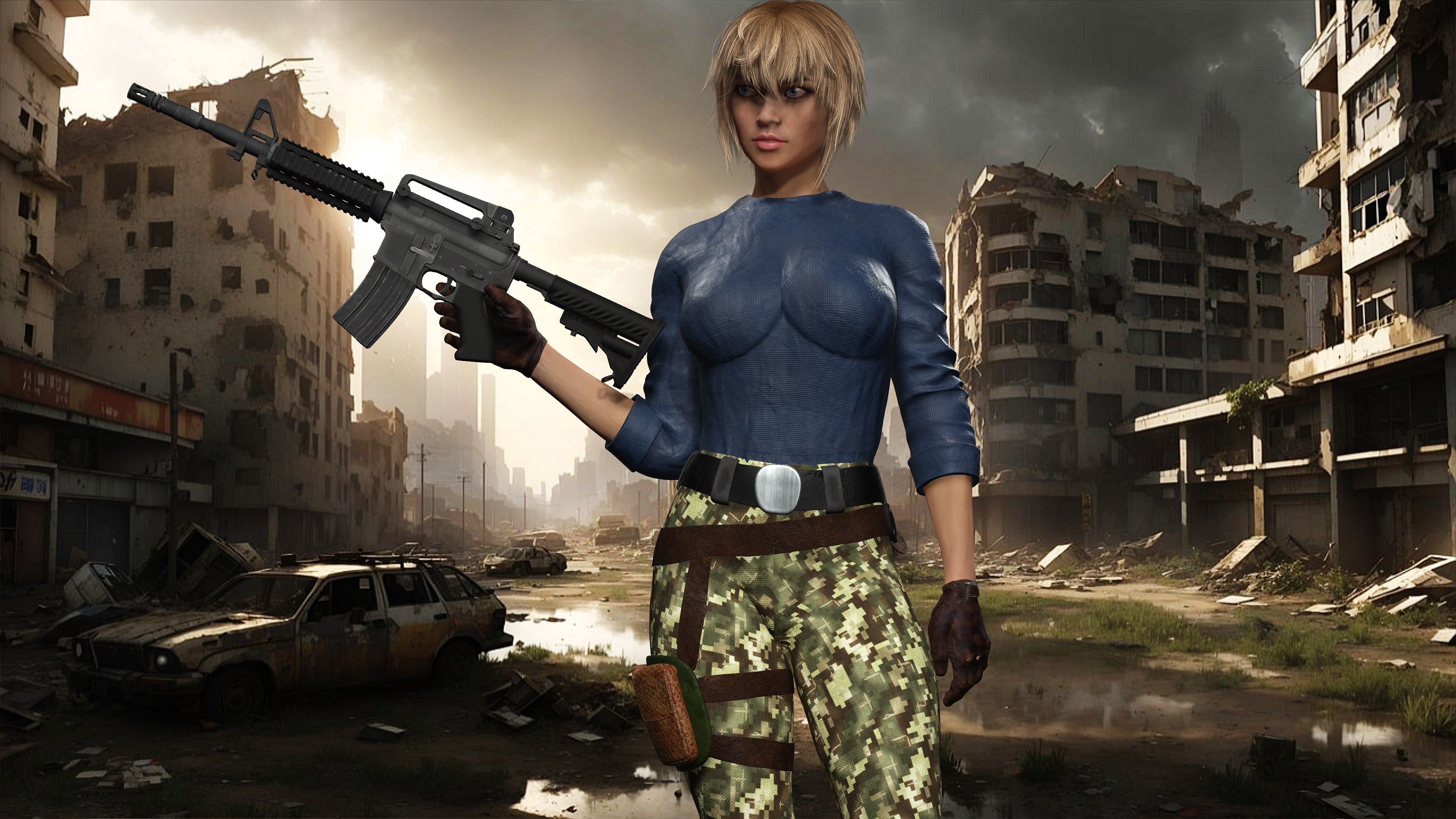 female soldier full rigged - game ready - animated Low-poly 3D model_1