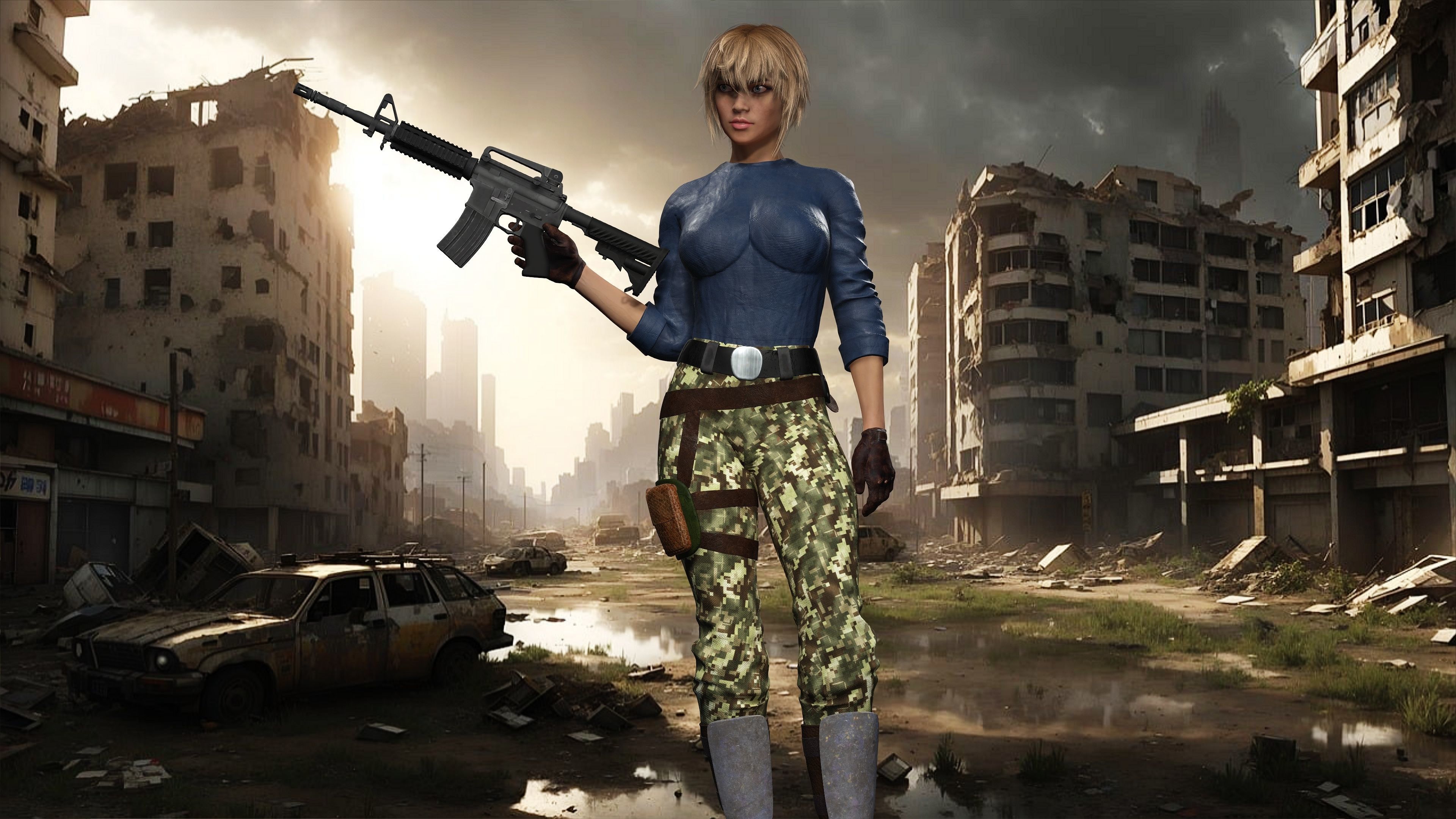 female soldier full rigged - game ready - animated Low-poly 3D model_2