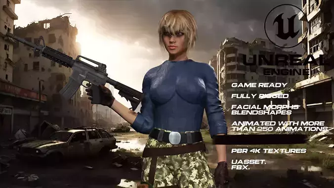 female soldier full rigged - game ready - animated