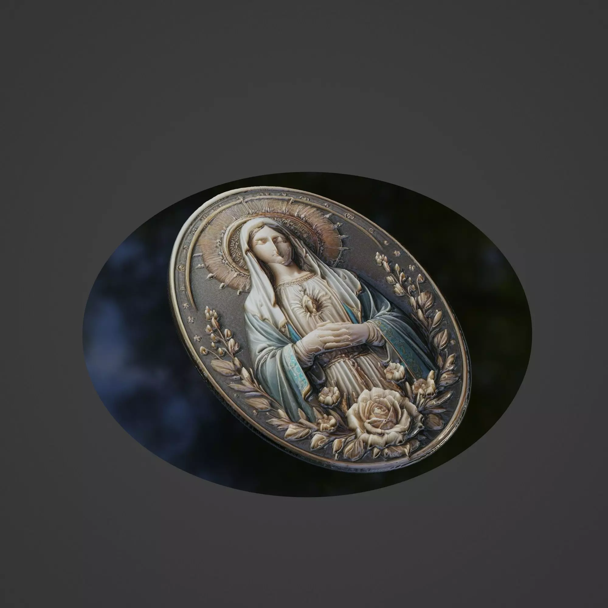 Virgin Mary Christianity Medallion 3D print model