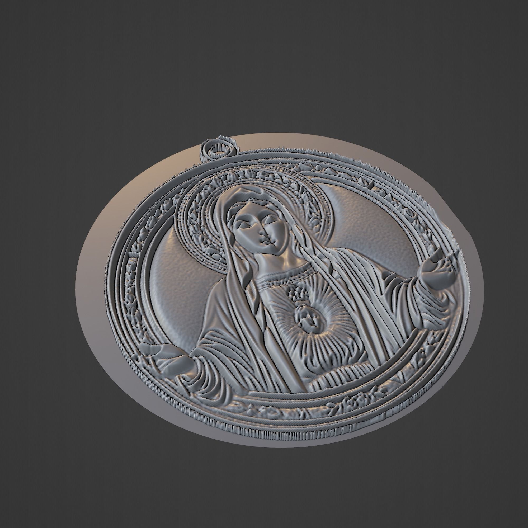 Virgin Mary Christianity Medallion 3D print model_1