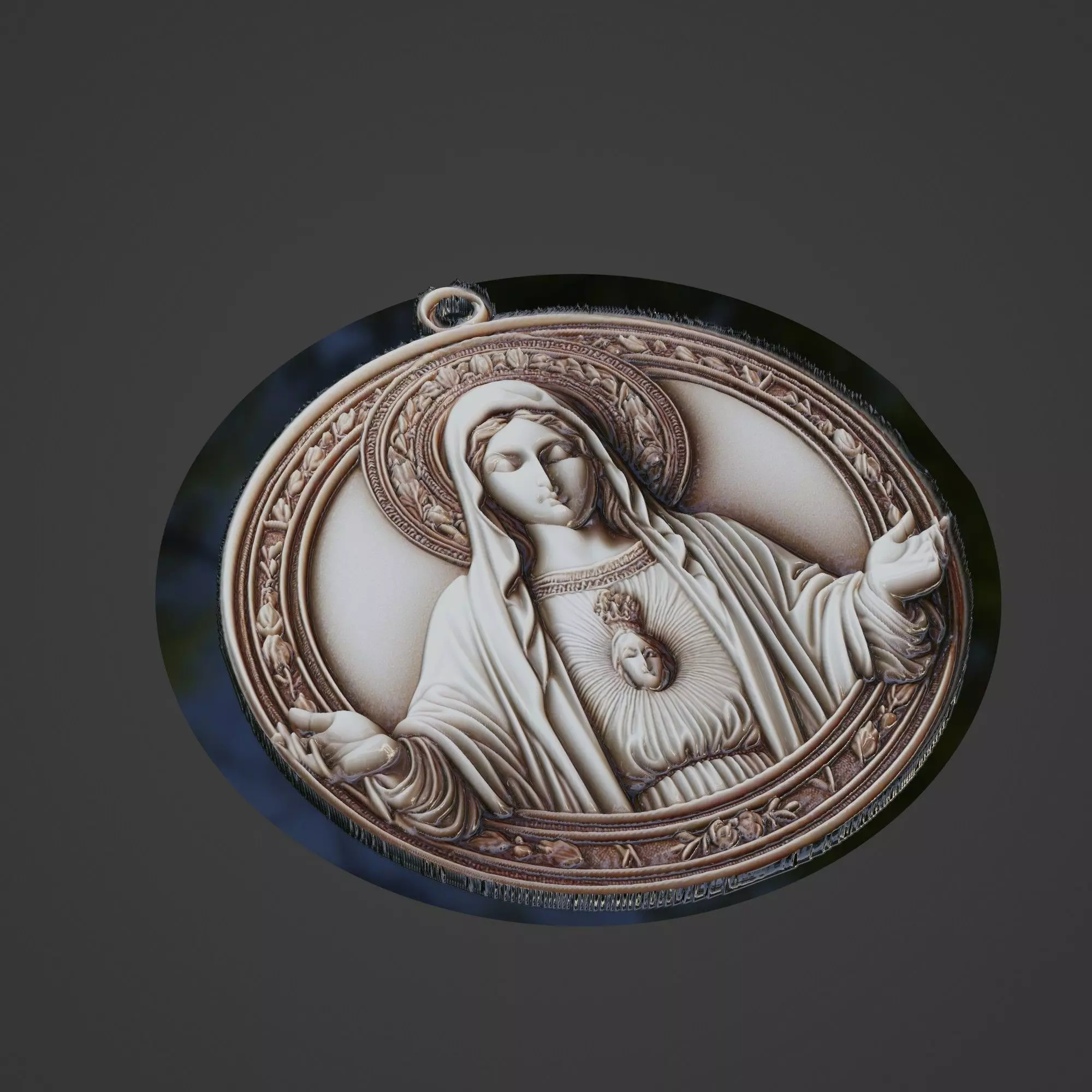 Virgin Mary Christianity Medallion 3D print model_0