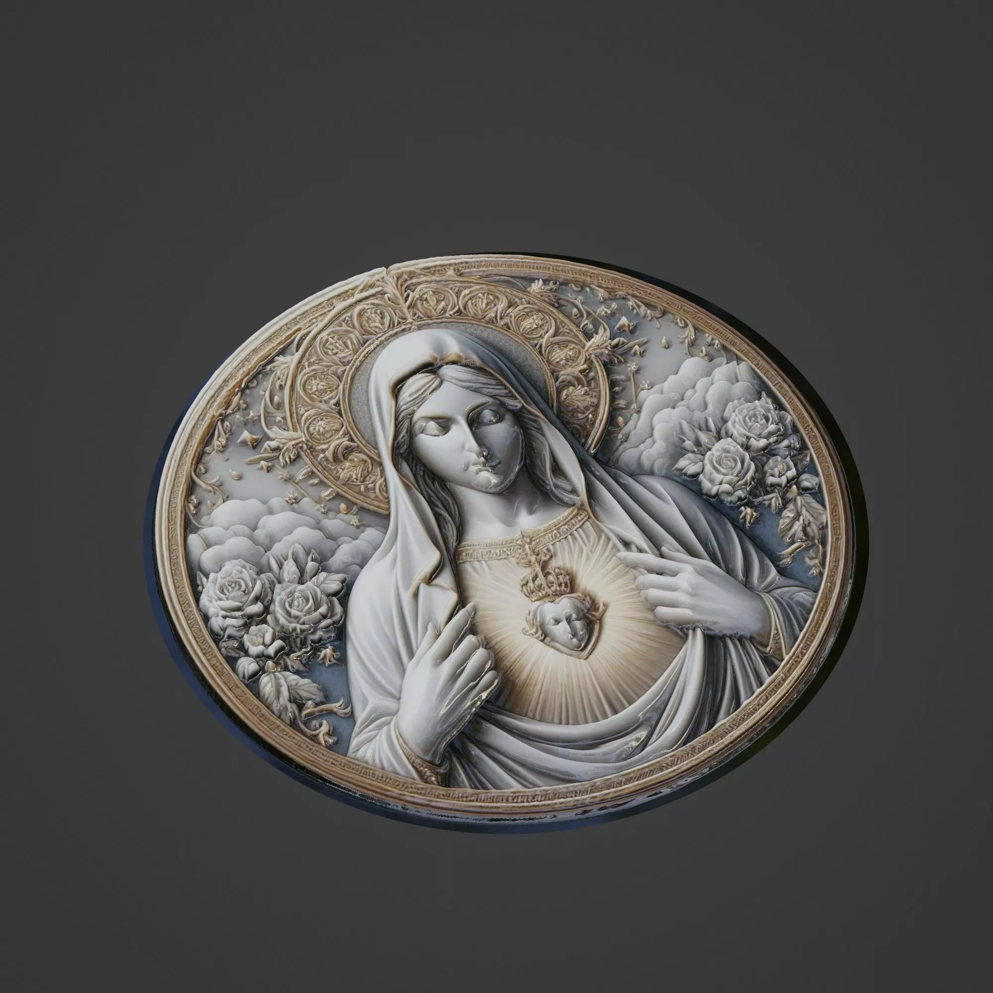 Virgin Mary Christianity Medallion 3D print model_0