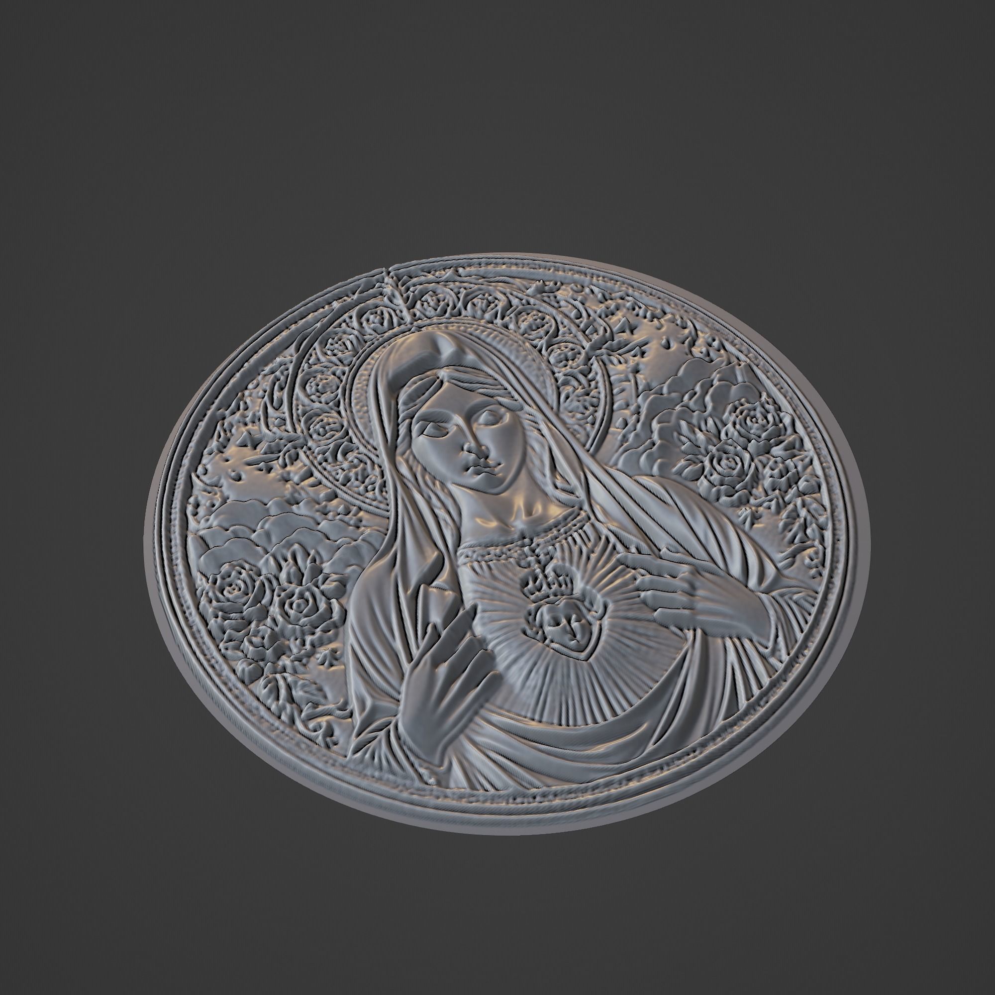 Virgin Mary Christianity Medallion 3D print model_1